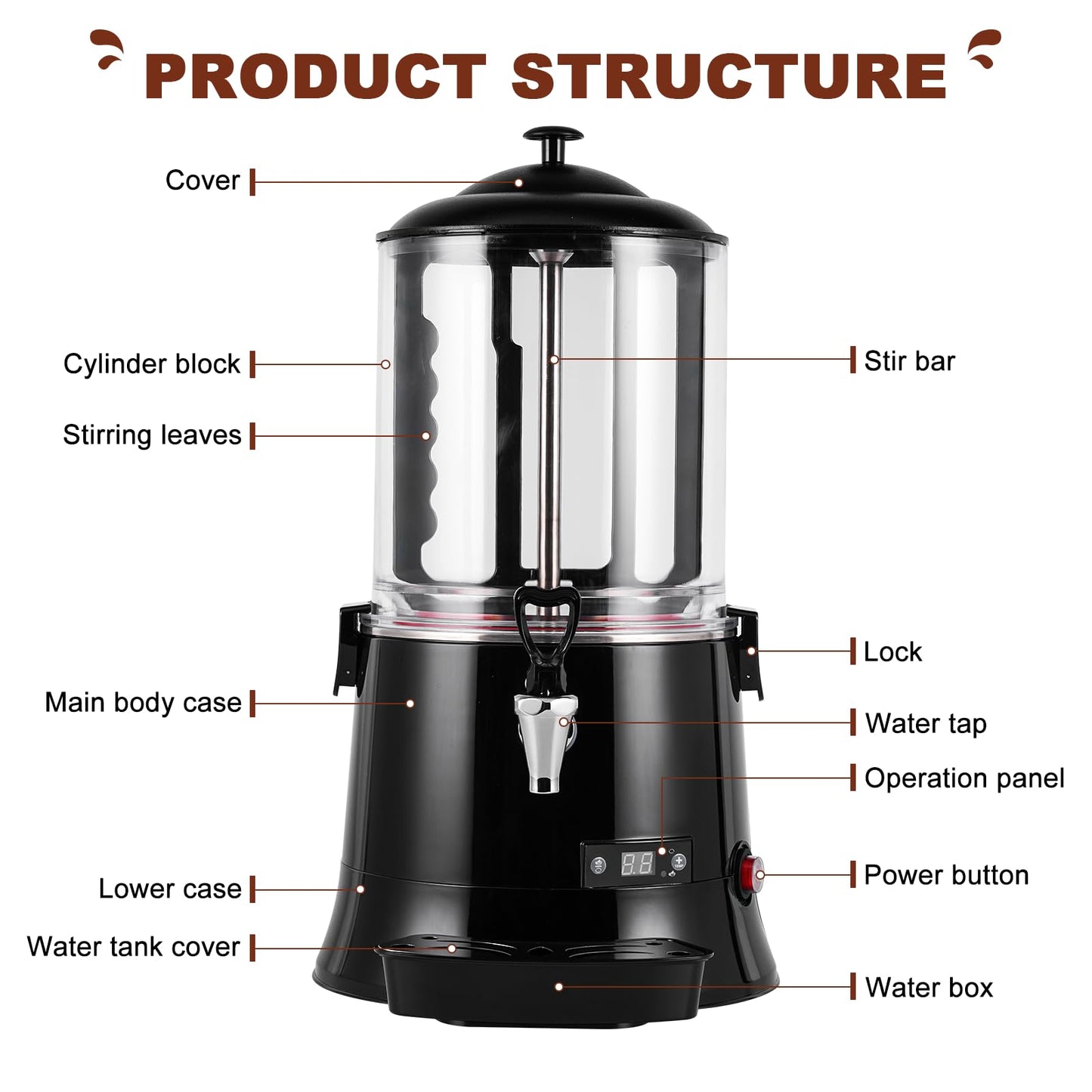YUCHENGTECH 10L Commercial Hot Chocolate Machine Maker and Dispenser - Beverage Warmer for Heating Coffee, Milktea - CE Certification (110V)