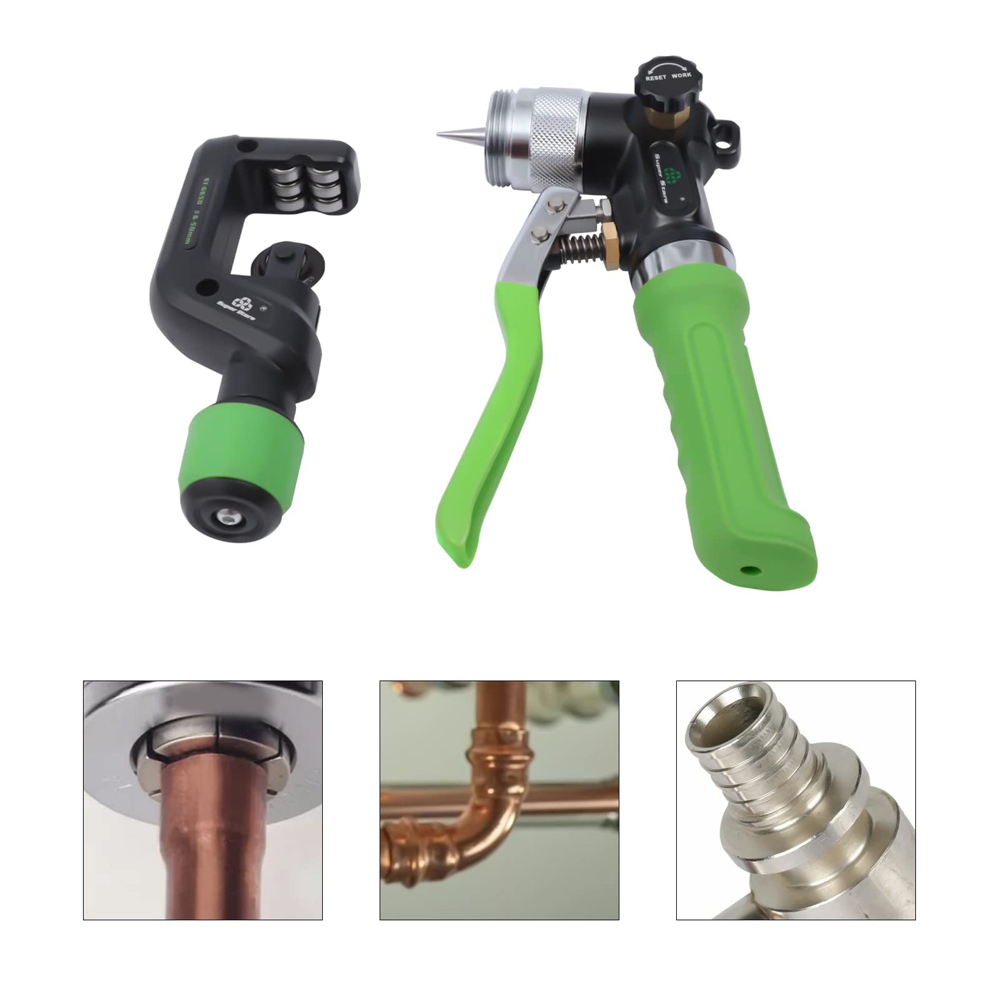 Hydraulic Swaging Tool Kit HVAC for Copper Tubing Expanding 3/8 Inch to 1-1/8 Inch, Hydraulic Tube Expander Tool Swaging Kit with Tube Cutter, Deburring Tool and 7 Expander Heads