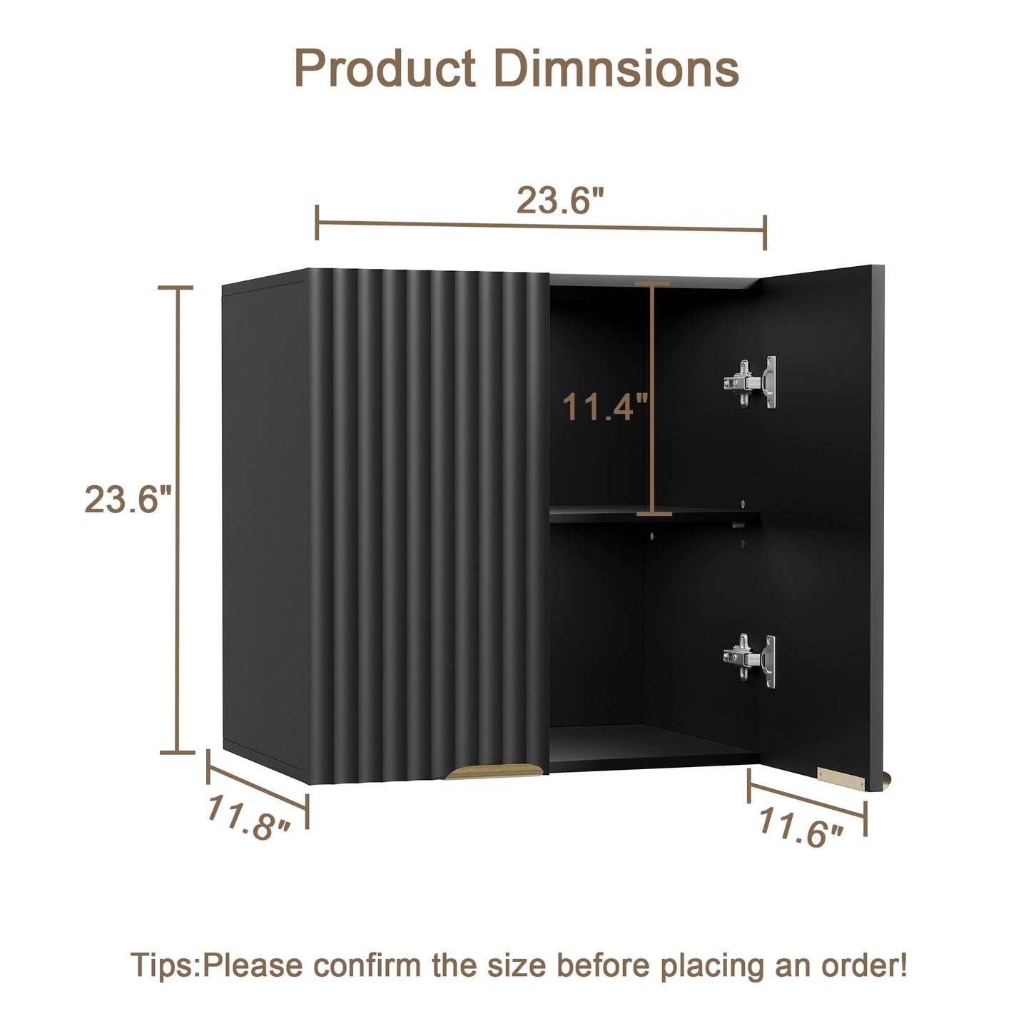 ChooChoo Bathroom Wall Cabinet, Kitchen Storage Cupboard Cabinet with 2 Doors, Fluted Laundry Room Cabinet for Bathroom, Kitchen, Garage, Black