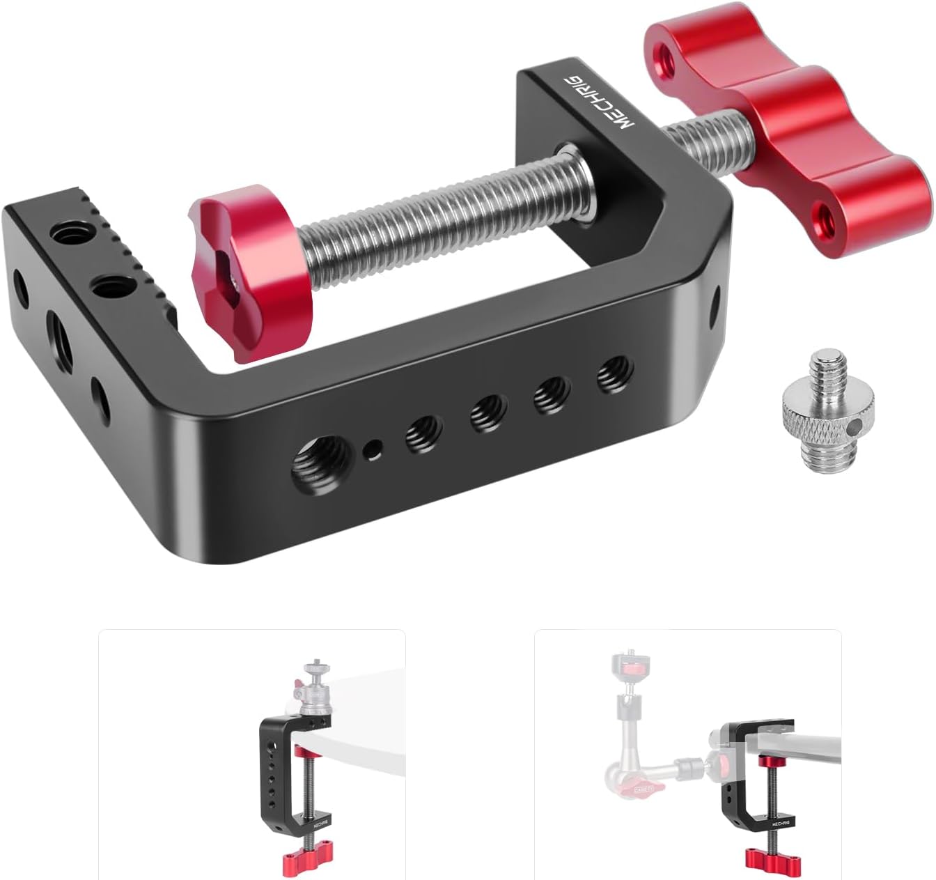 1/4" 3/8" 2.36" (62021) C Clamp Desk Camera Mount, Aluminum Table C-clamp with Thread, Desktop DSLR Mount for Photo