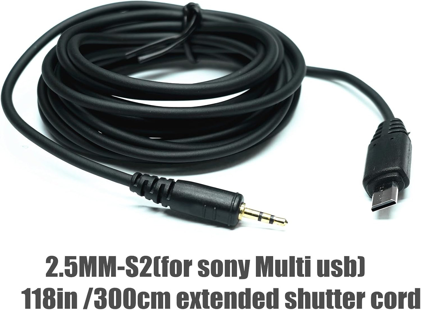 2.5mm-S2 300cm/ 118-inch (2.5mm-S2 118in/3m) Extension Cable Shutter Release Connection Cable (Multi USB) for Sony