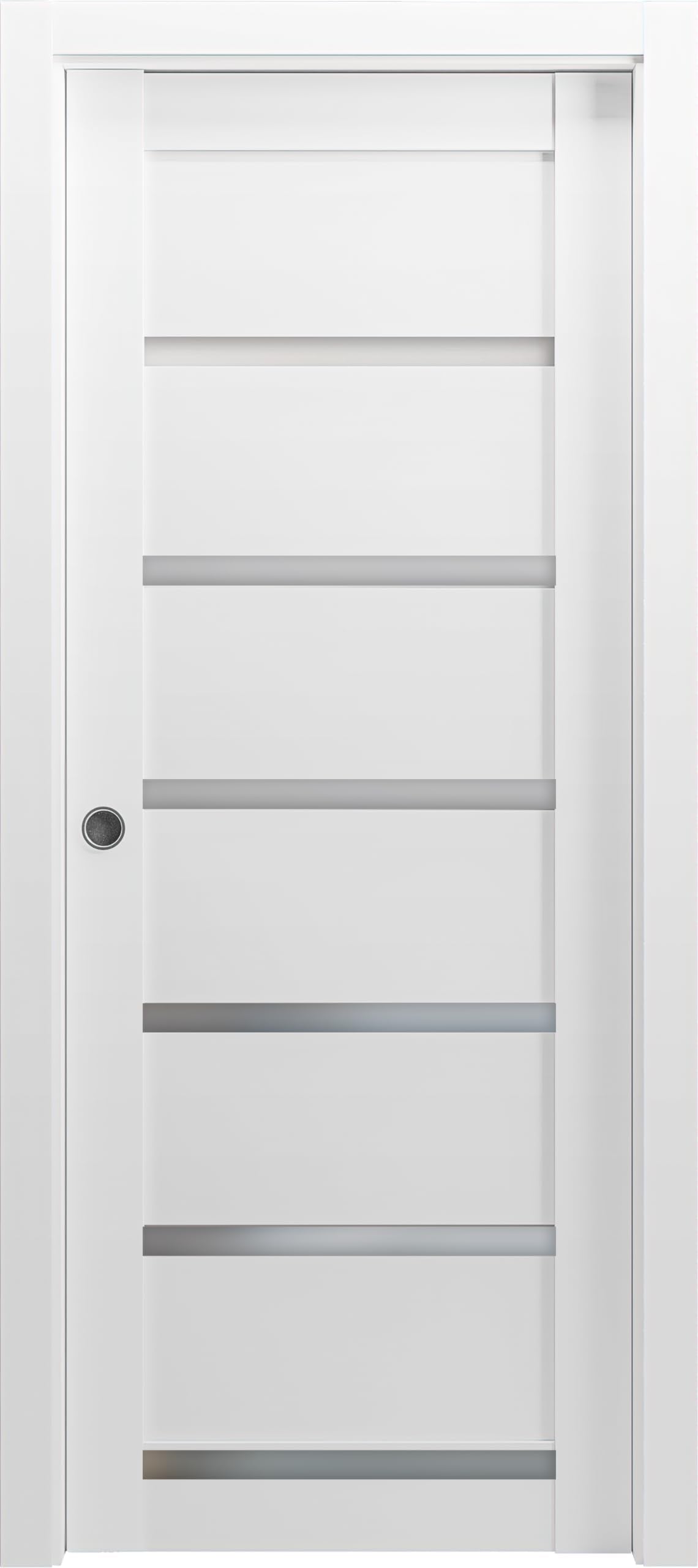 SARTODOORS Quadro 4117 | Interior French Single Pocket Door with Frosted Glass, MDF, 18x80, White, Modern Style | Hardware Included