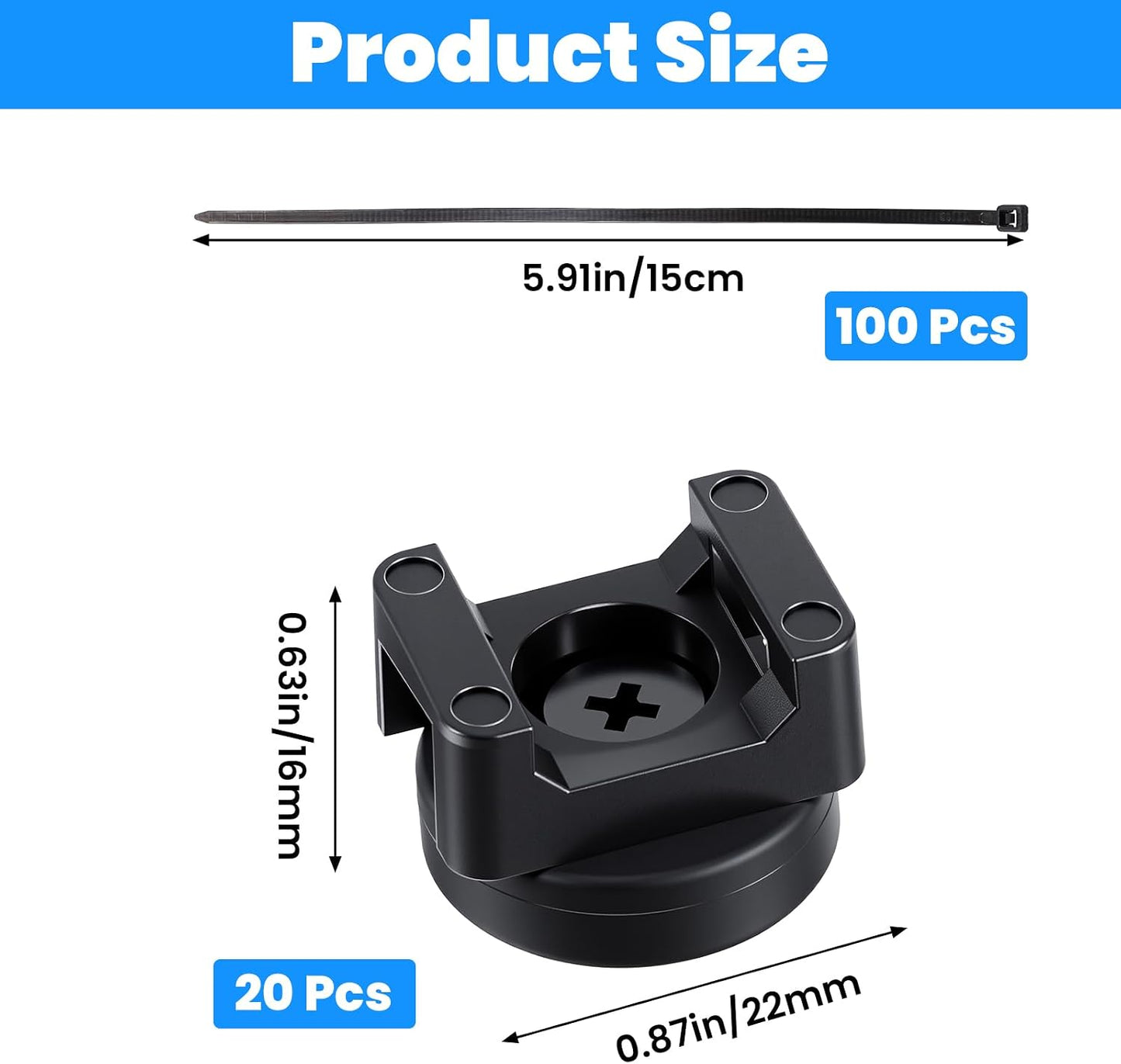 Molain 20Pcs 100Pcs Magnetic Zip Tie Mounts, Magnetic Clips with Magnetics Cable Ties, Heavy Duty Magnetics Wire Holder