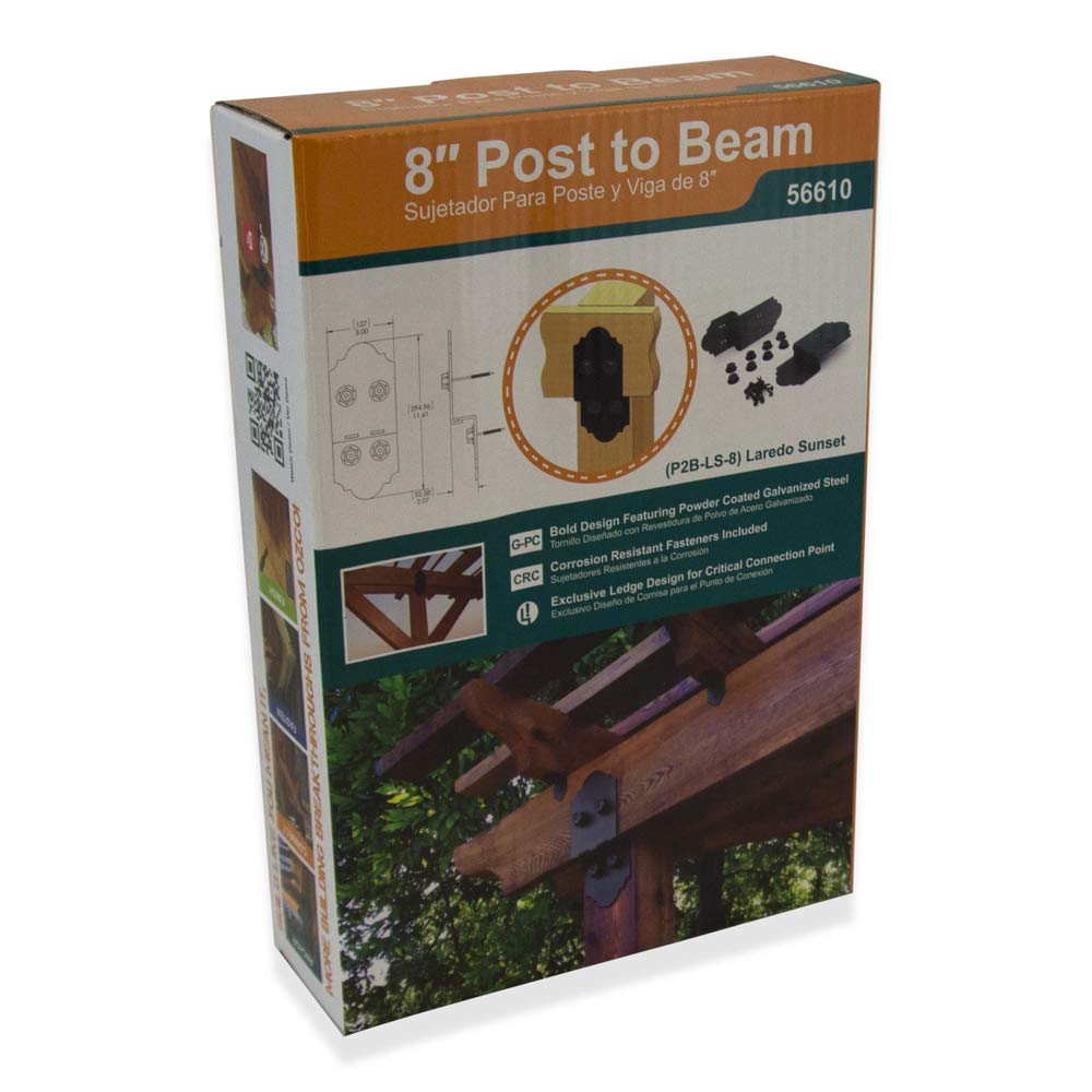 OZCO 2 Pcs Laredo Sunset Post to Beam Connector 8" | Decorative Post to Beam Bracket for Pergola, Pavilion, Deck and Outdoor Wood Structures | Powder-Coated Galvanized Steel Hardware
