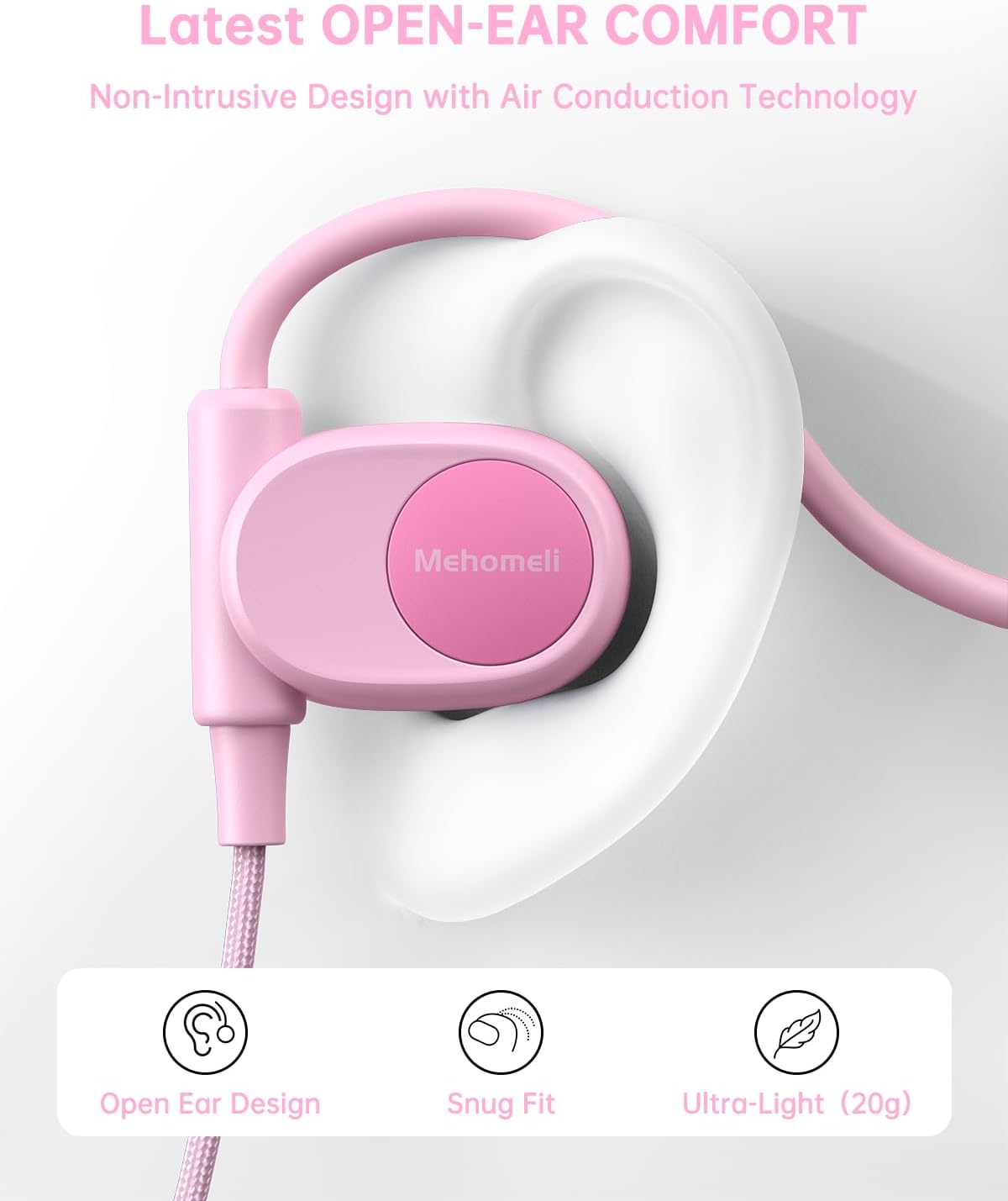 3.5mm Mehomeli Kid Headphones for School, Air Conduction Open Ear Headphones, Jack Wired Cord, Ultra-Comfort, Ergonomic