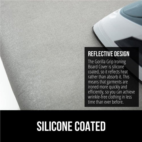 GORILLA GRIP The Original Ironing Board Cover and Pad, Silicone Coating, 400°F Scorch Resistant Thick Padding, Heavy Duty Iron Covers Standard Boards, Hook and Loop Fastener Strap, Silver 15x54