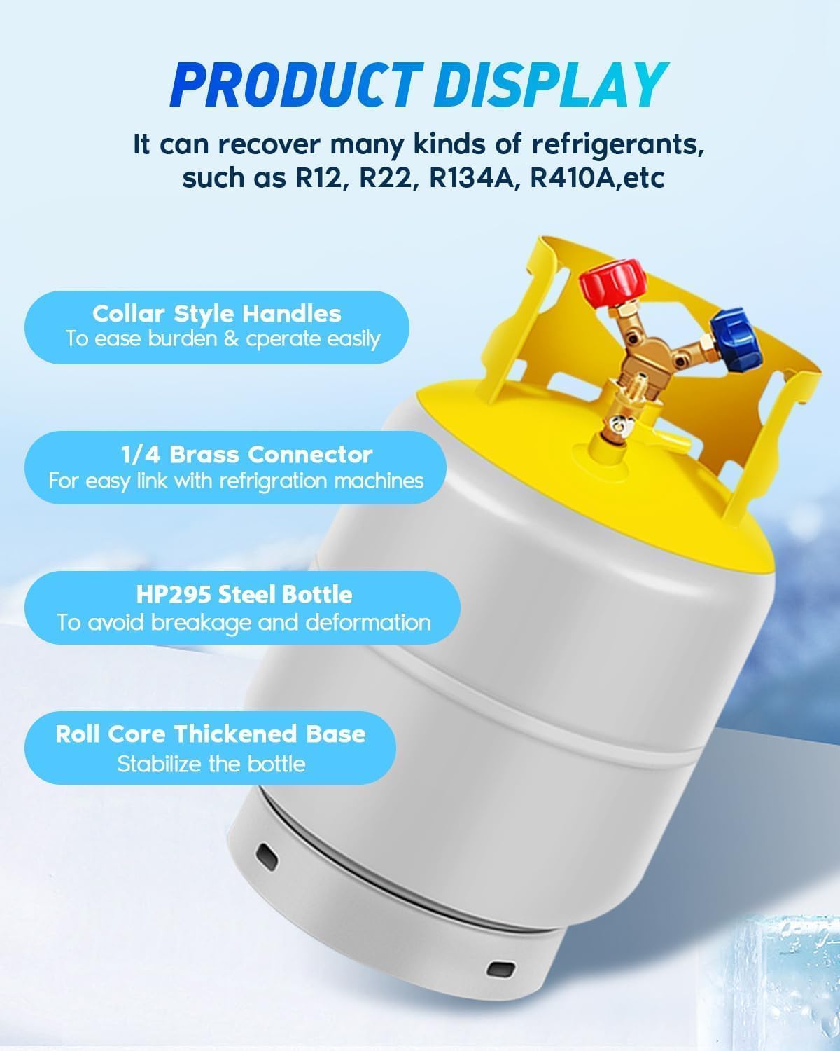 FAHKNS 30 LB Refrigerant Recovery Tank for R12, R22, R134A, R410A Reusable Recovery Cylinder Tank 1/4 SAE Y-Valve Recovery Can Without Float Switch for Tank AC Freon Recovery Tank Cylinder Tank