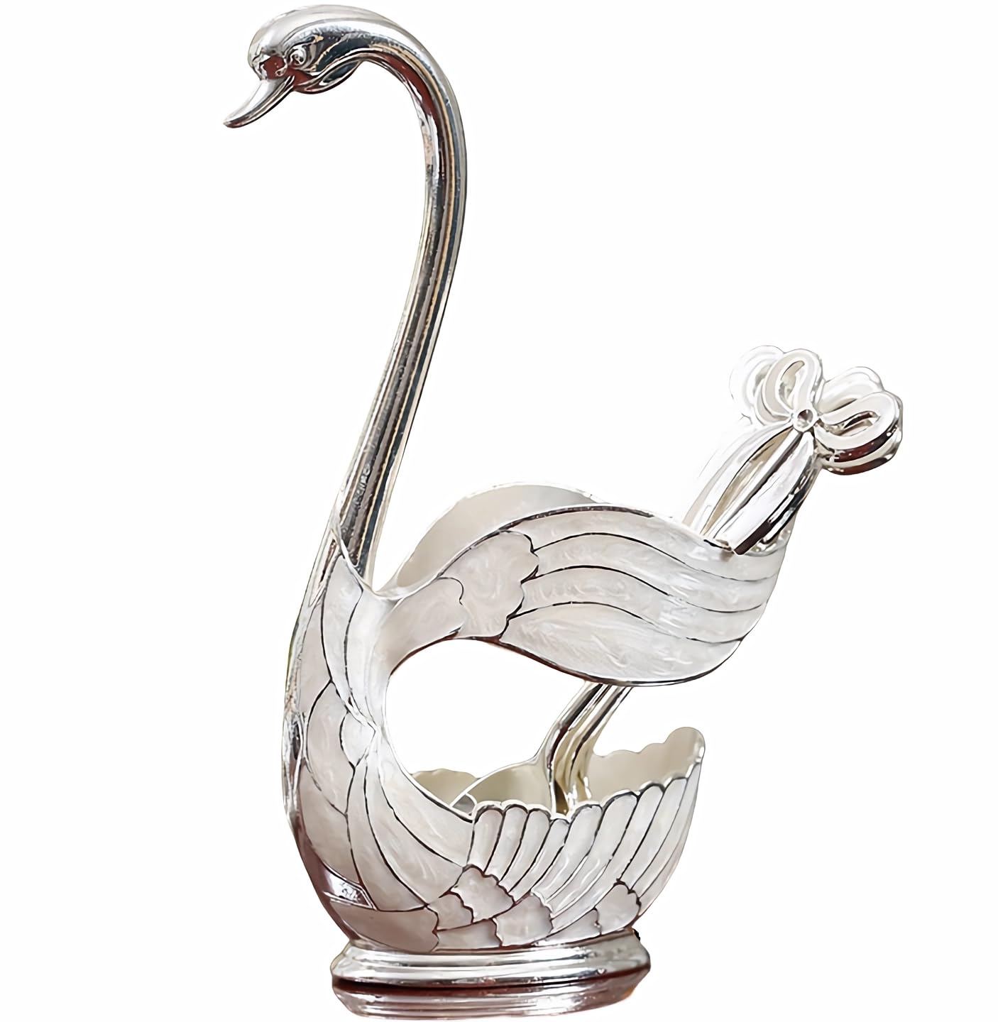 Decorative Gold Swan Base Holder with 6pcs Coffee Spoon Set - Creative Dessert Spoons,Silver