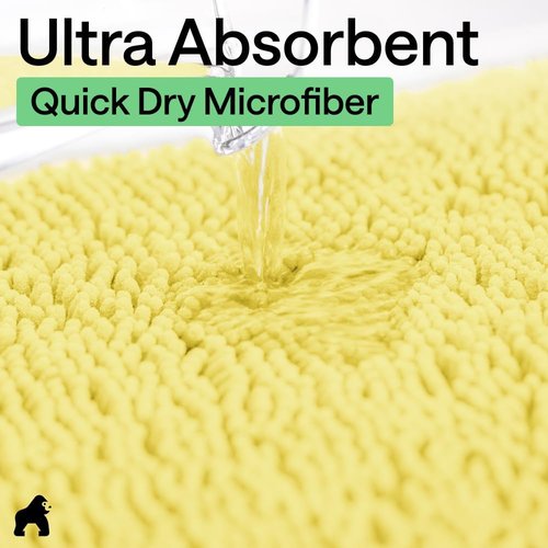 GORILLA GRIP Bath Rug Mat - Thick Soft Absorbent Chenille | Quick Dry Microfiber, 36x24, Yellow