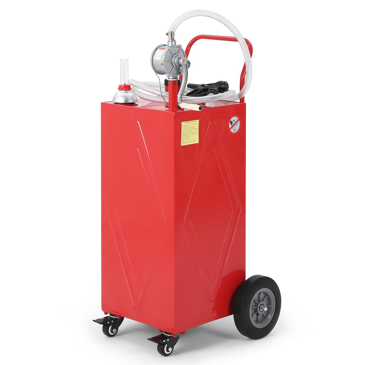 30 Gallon Portable Fuel Caddy with Manual Pump, Heavy Duty Mobile Fuel Transfer Tank On 4 Wheels, Gasoline & Diesel Storage Container for Trucks, Boats, ATVs, Lawn Mowers, Farm Equipment - Red