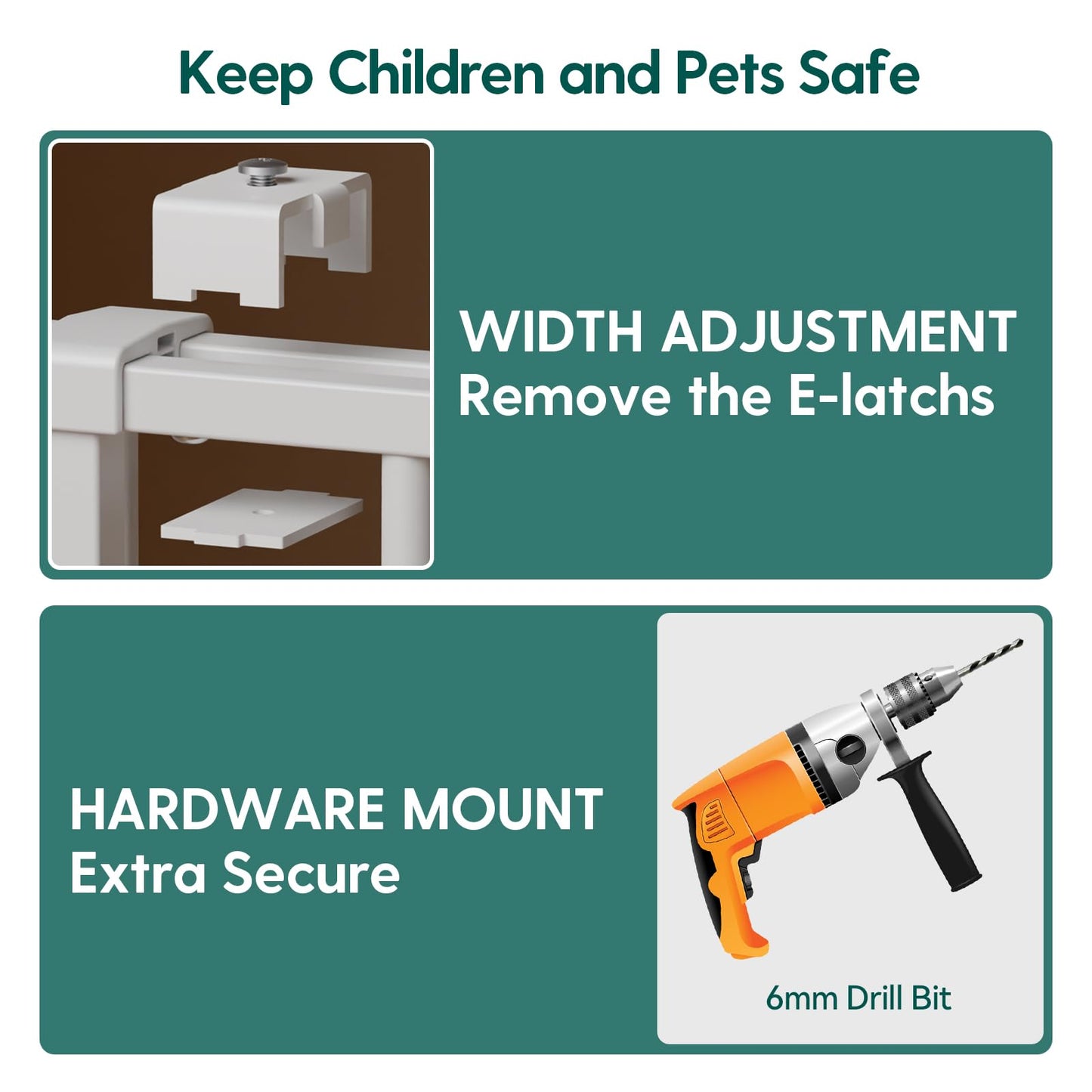 Babelio Baby Gate for Stairs, Kitchen & Doorways, 26-43" W 28" H No Bottom Bar| Easy Installation| One-Handed Operation| Auto-Close| Hardware Mount (Drill Needed) Safety Dog/Pet Gate Indoor (White)