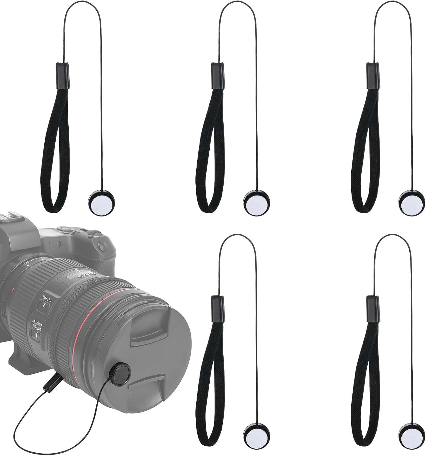 Jxiwfvl 5 Pack Lens Cap Leash, Lens Cap Keeper, Camera Lenses Caps Leash with Elastic for Mirrorless Camera Lenses