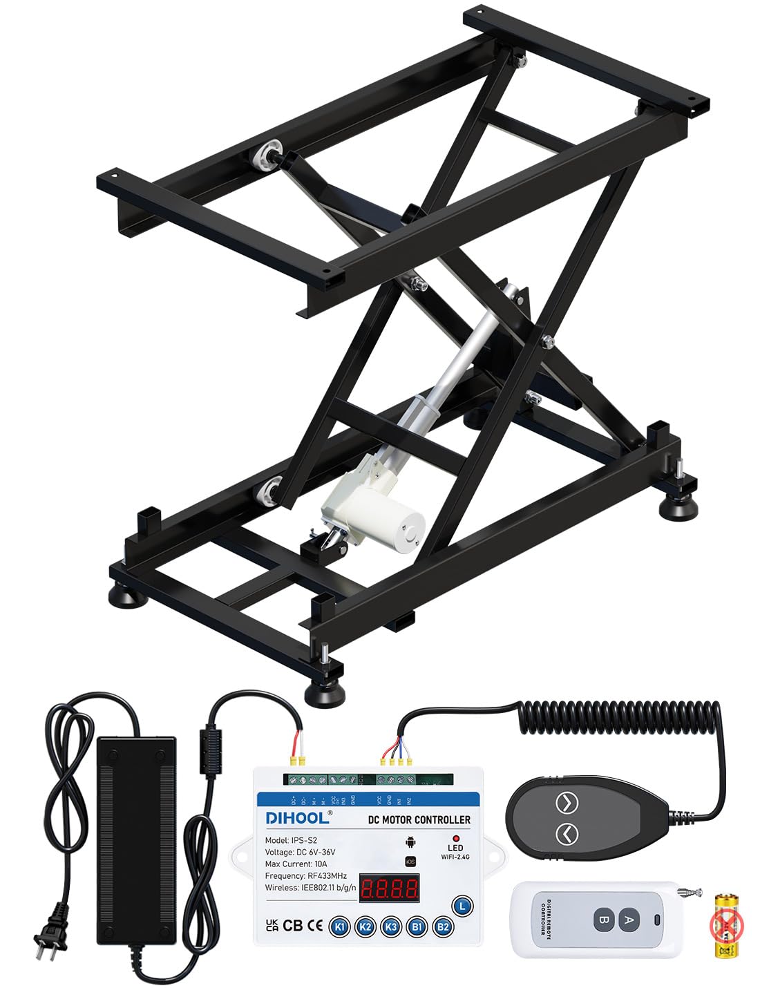 DIHOOL Electric Scissor Lift Table 350Lbs with12v to 24v DC Step Up Converter