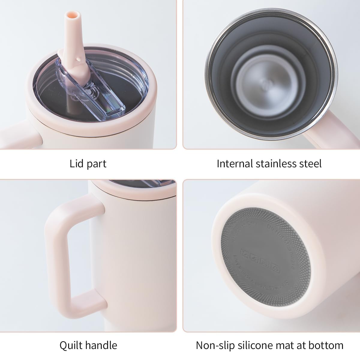 Shoindary Leak Proof 40 oz Flip Straw Tumbler with Handle - Fits in Cup Holder, Reusable Vacuum Insulated Stainless Steel with Rubber Base & BPA Free Lid - Gifts for Women & Men(rose quartz1)