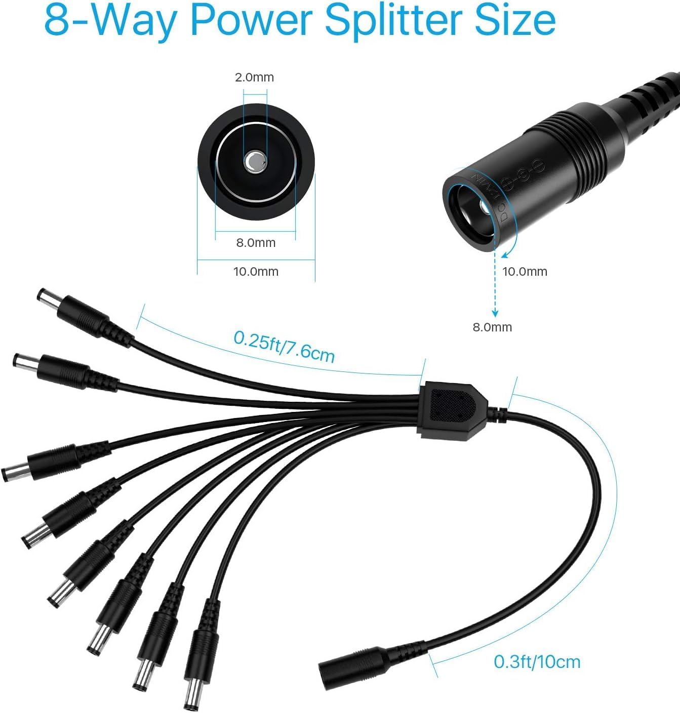 1 8 ZOSI DC Female to Male Output Power Splitter Cable Y Adapter For CCTV Accessories Black