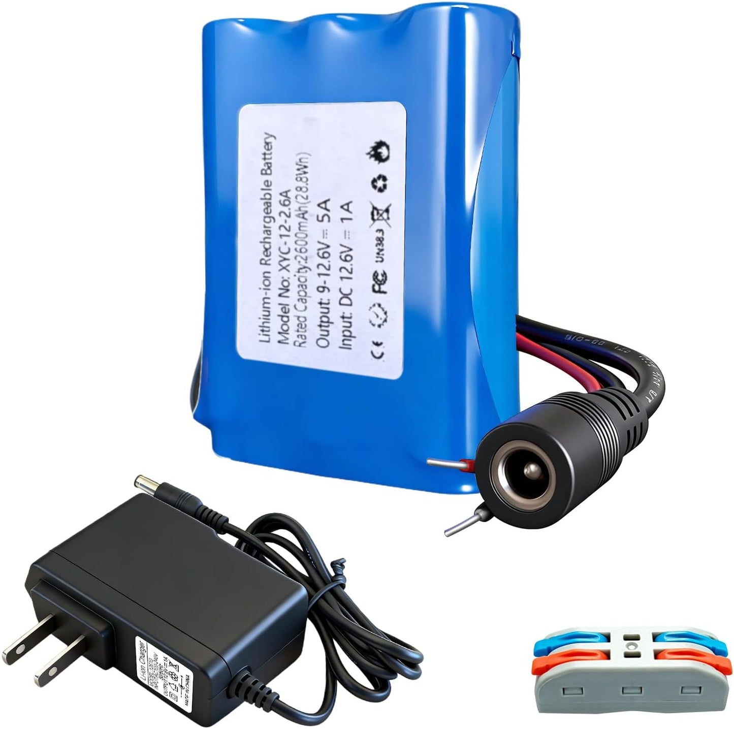 Generic 12V 2600mAh Pack (12V 2600mAh) Rechargeable Li-ion Battery with Charger, Bare Leads Wire Battery Perfect