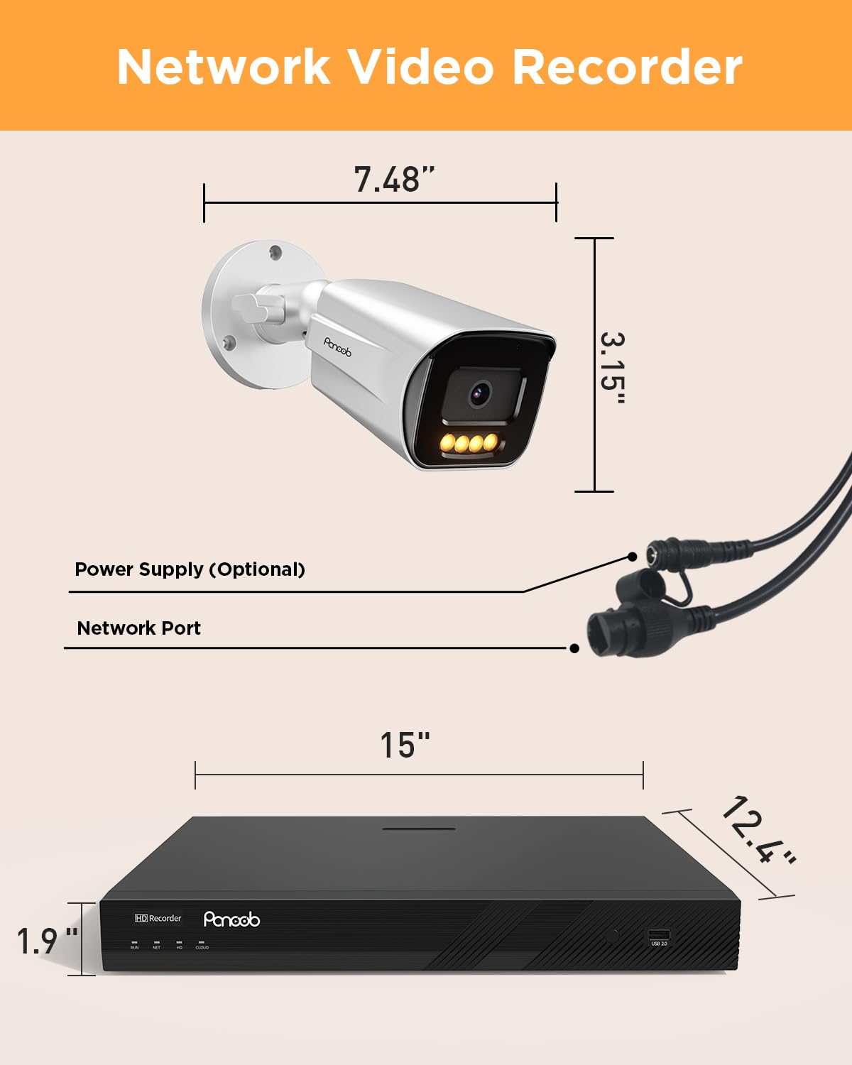 PANOOB 32 Channel Security Camera System, H.265 20pcs 5MP PoE IP Bullet Camera, Smart Color Night Vision, 2 Way Audio Talking, AI Human Detection, Remote Access, 4K 32 Channel NVR 8TB, PB65A2032-5MD