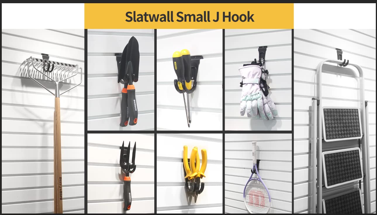 ATOOLA Slatwall Hooks, Heavy-Duty Slatwall Accessories, Black Slat Wall J Hooks, 8 Pack
