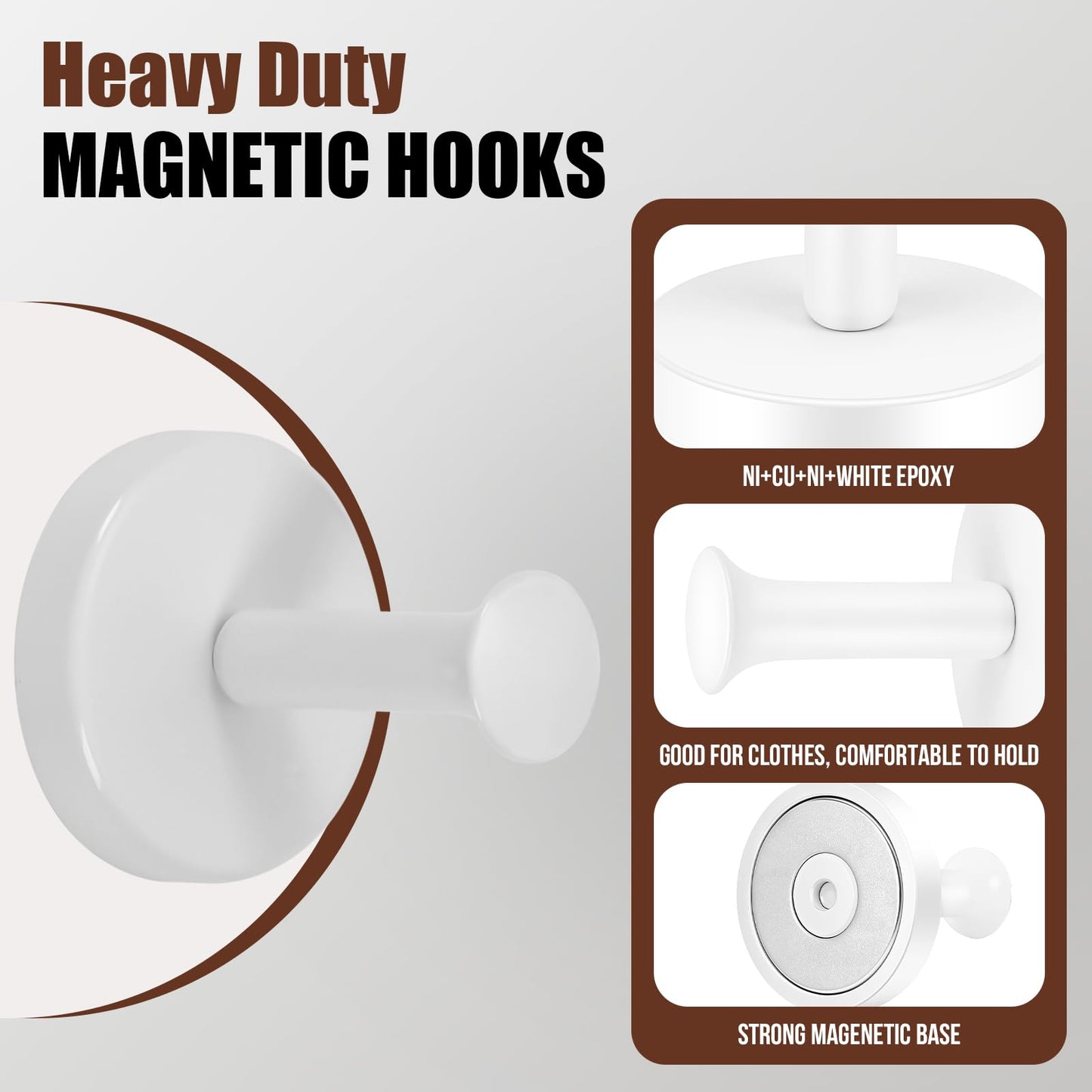 Neosmuk Magnetic Coat Hook,170lb Strong Extra Heavy Duty Magnet Hooks,Magnetic Wreath Hanger/Holder for Metal Doors,Purse,Towel,Stocking,Cruise Cabin,White,4 Pack