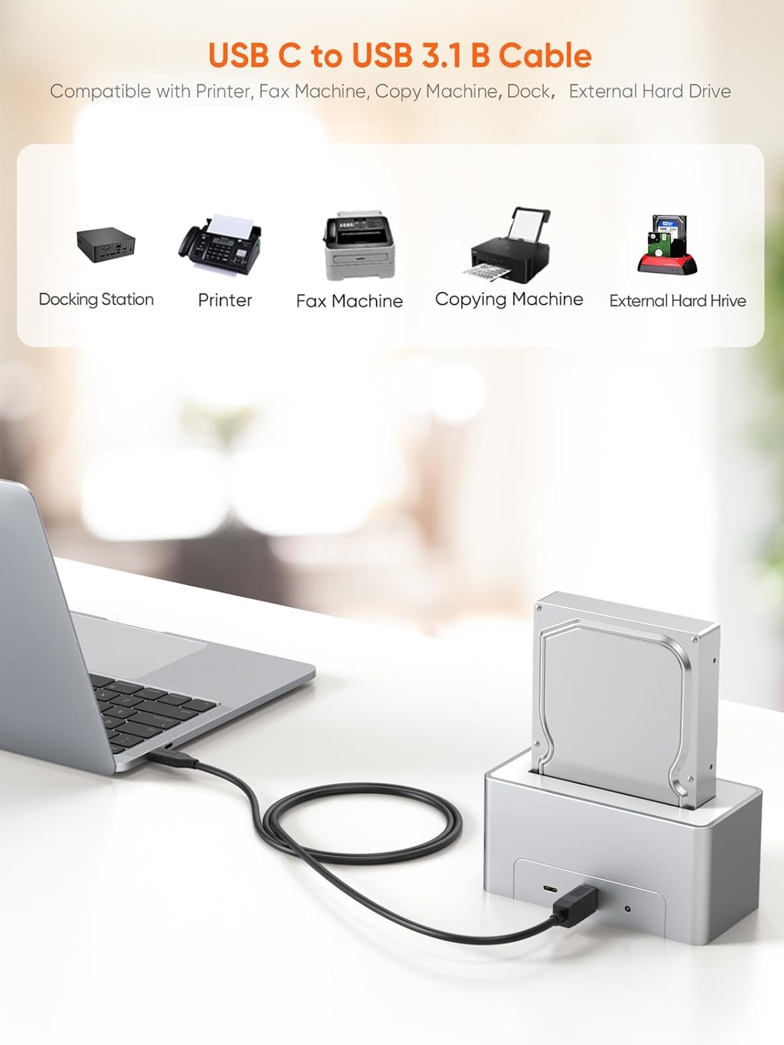3.1 10FT, 5Gbps 3 Black,3M CableCreation USB C to USB B Cable USB Type B to USB C Cable for Thunderbolt Host MacBook