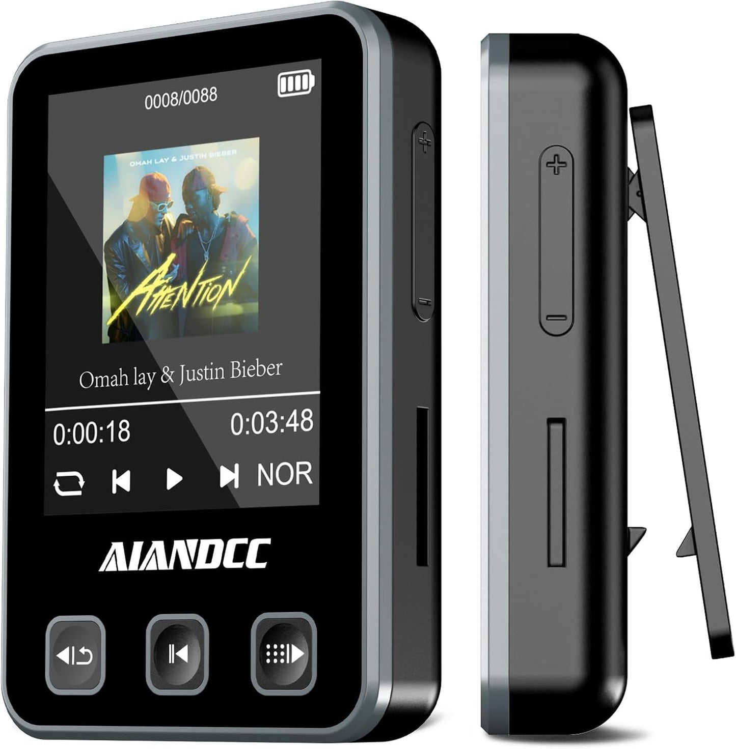 Aiandcc Mp3 5.3, 1.77-inch 32GB mp3 Player with Bluetooth HiFi Music Player with Sports Clip and Armband, TFT Color