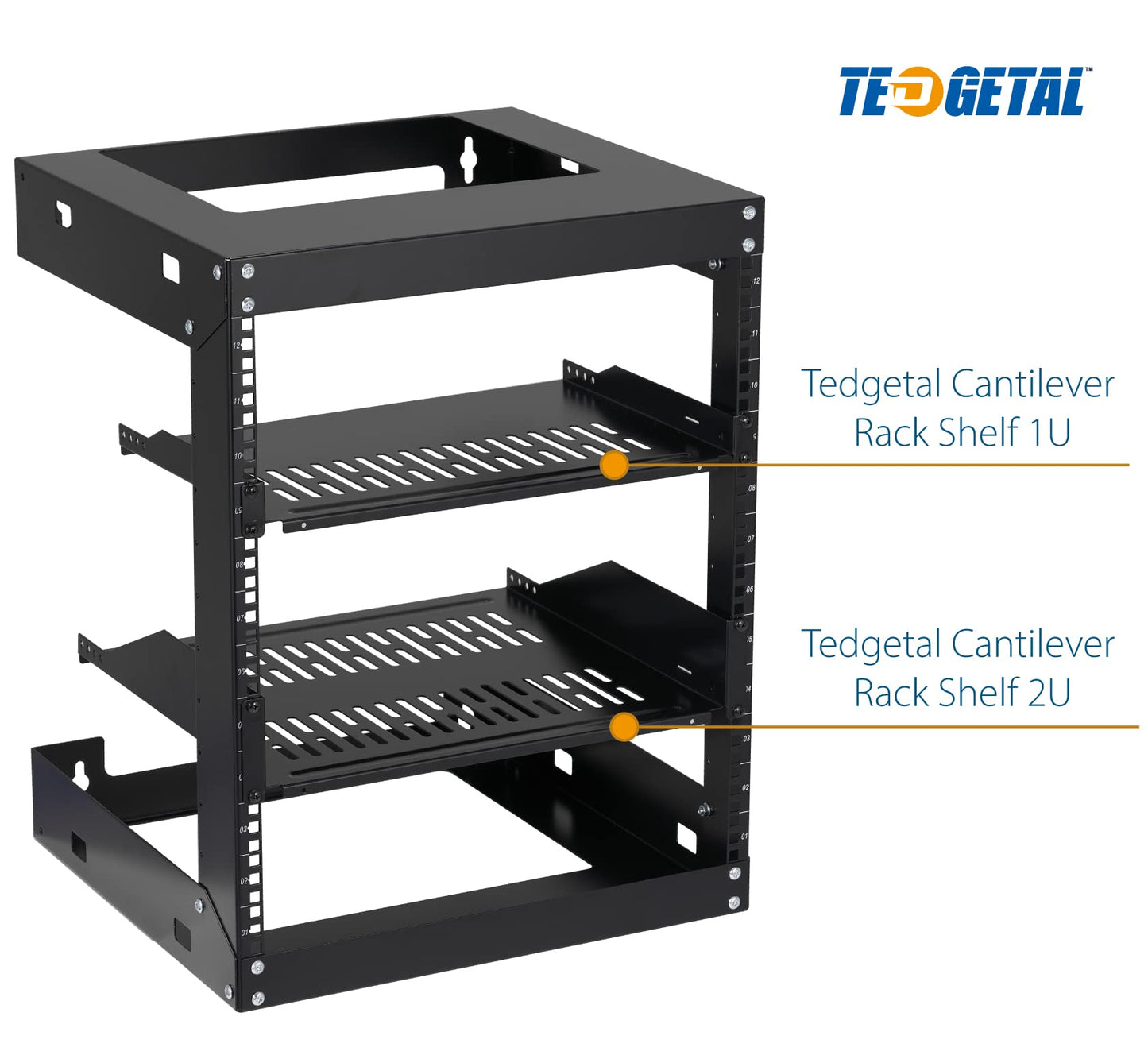 12U Wall Mount Rack Open Frame 19 Inch Server Equipment 2 Post Network Cabinet 18 inches Depth Black by Tedgetal