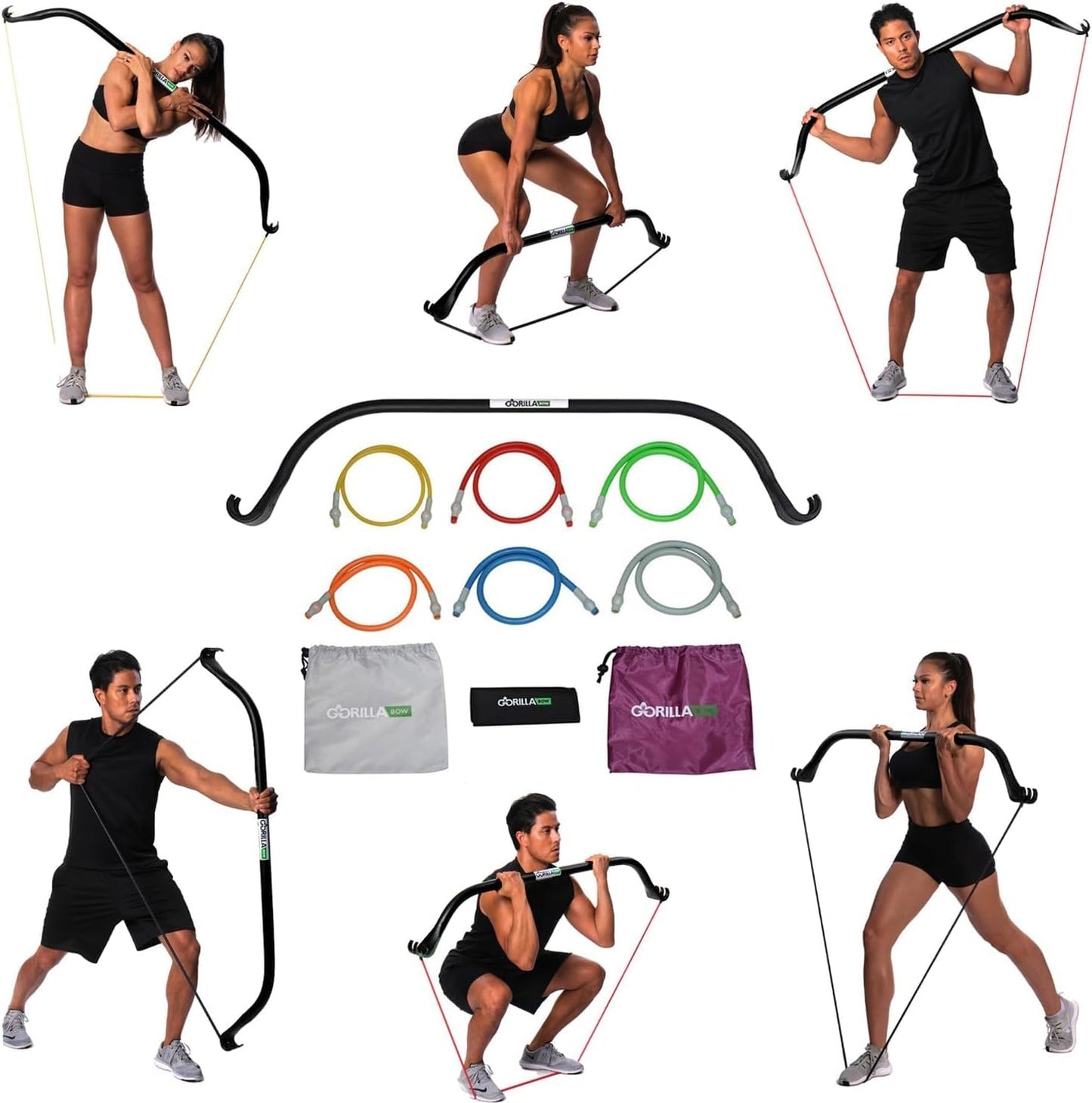 Gorilla Bow Lite All-in-One Home Gym System, Portable Resistance Band Bar for Strength Training, HIIT & Full Body Workouts, Lightweight Design for Home, Travel & Outdoor Use (Black, Heavy Bundle)