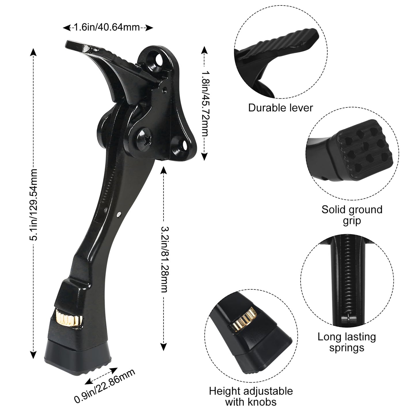 Black Kick Down Door Stoppers for Bottom of Door, Heavy Duty Kickdown Door Stop, Adjustable Door Stoppers, One Touch Kick Down Stopper (4 Inch x 1 Pack)