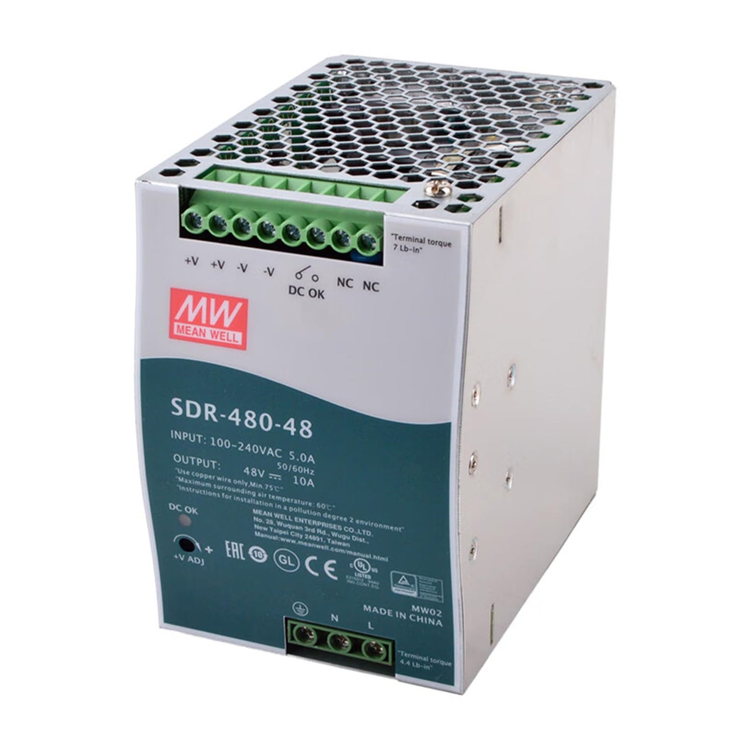 MedInnov SDR-480-48 480W 48V 10A High Power Industrial Power Supply - Robust and Reliable for Demanding Electromechanical Equipment Applications, DIN Rail Mount