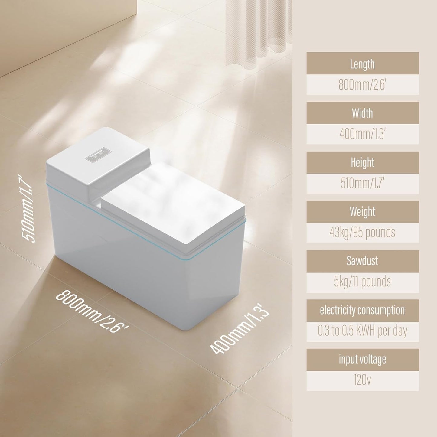 Composting Toilet, Waterless Toilets Suitable for Tiny Houses, Vans, Boats, with Heating Plate, Electric Mixing, Urine Separating and Exhaust Fan