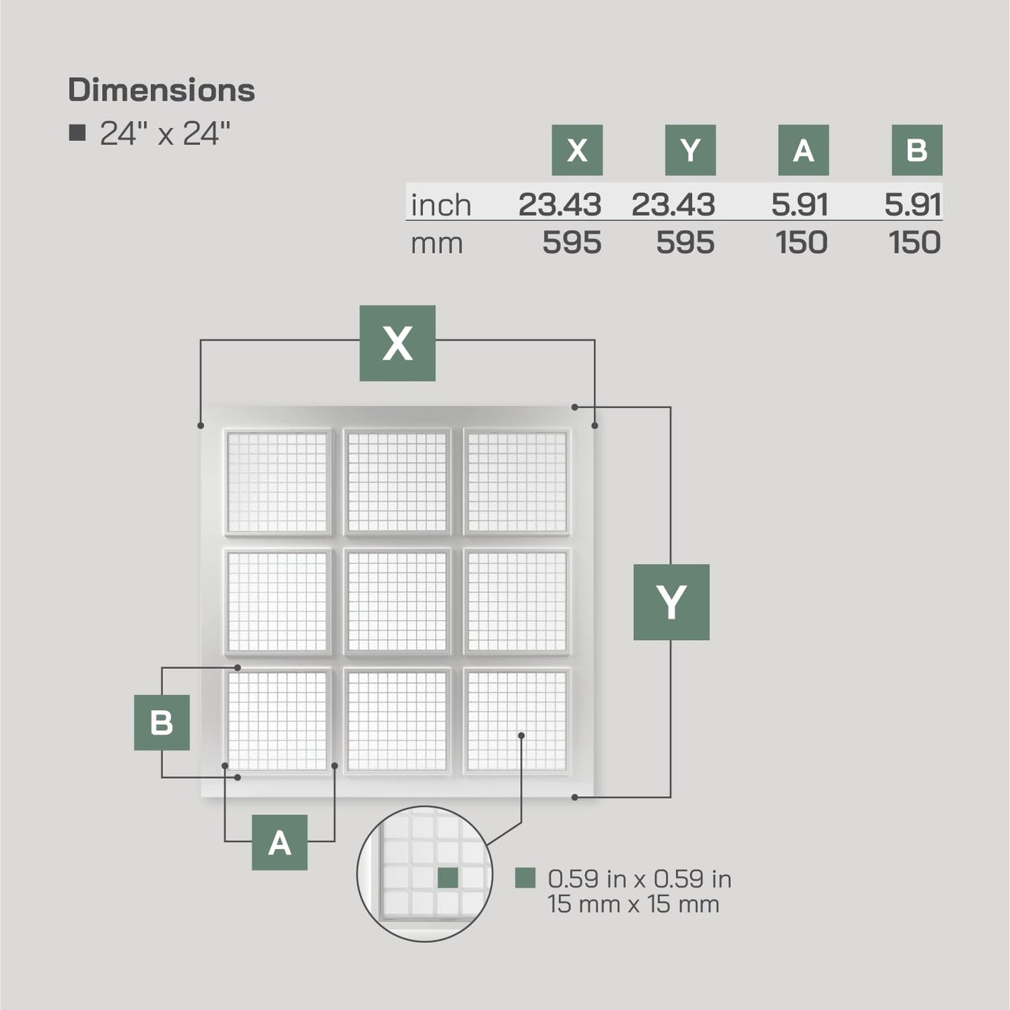 Vent Systems 2' x 2' ft Pack of 4 Plastic Suspended Ceiling Plate with Square Grid - 9 Piece Grid Register - Drop Ceiling Vent Cover - Increase Lightning - Reduce Dust Accumulation - 24" x 24" Grille