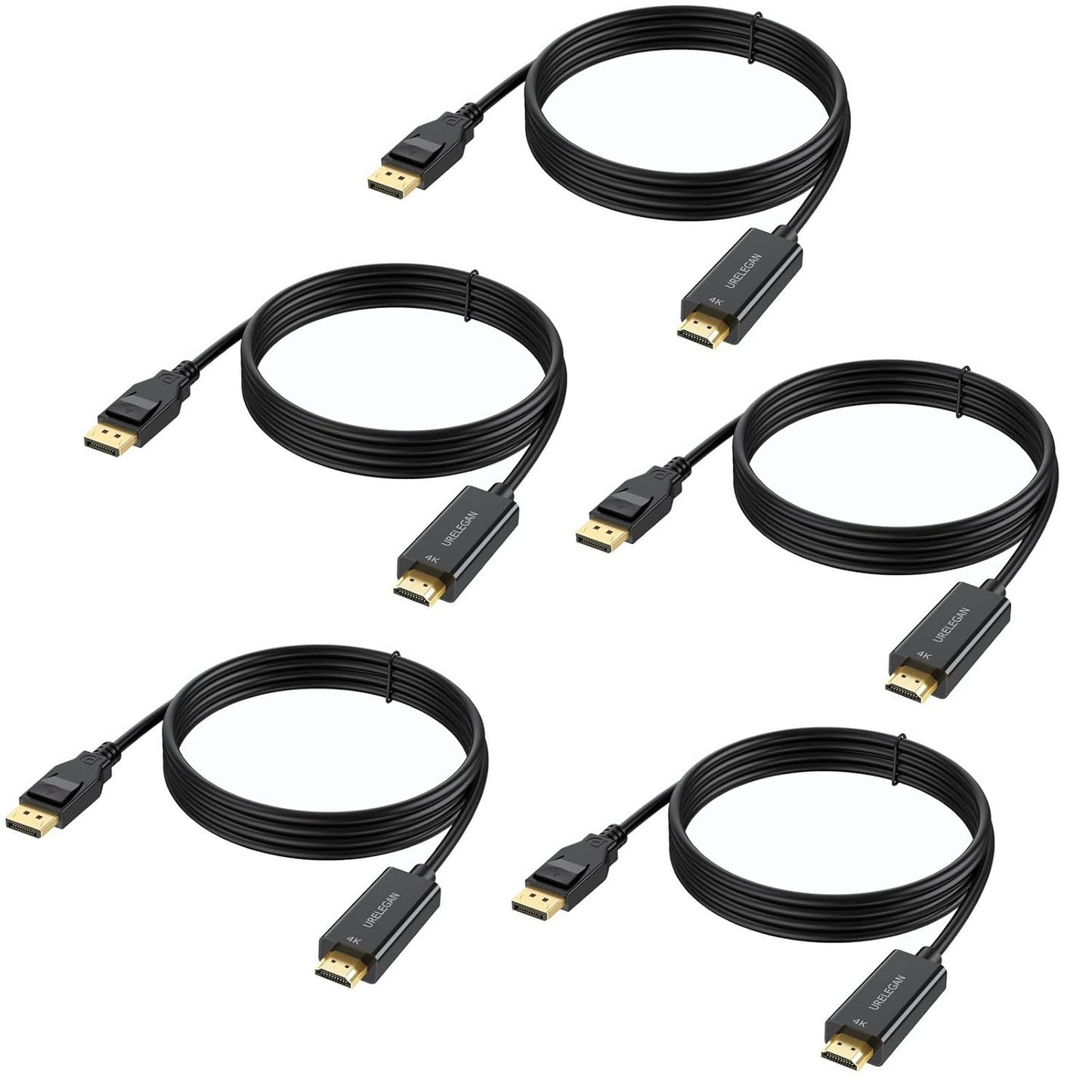 3 5-Pack, 4K DisplayPort to HDMI Cable feet Display Port to HDMI Cables Uni-Directional DP to HDMI Cord for Dell