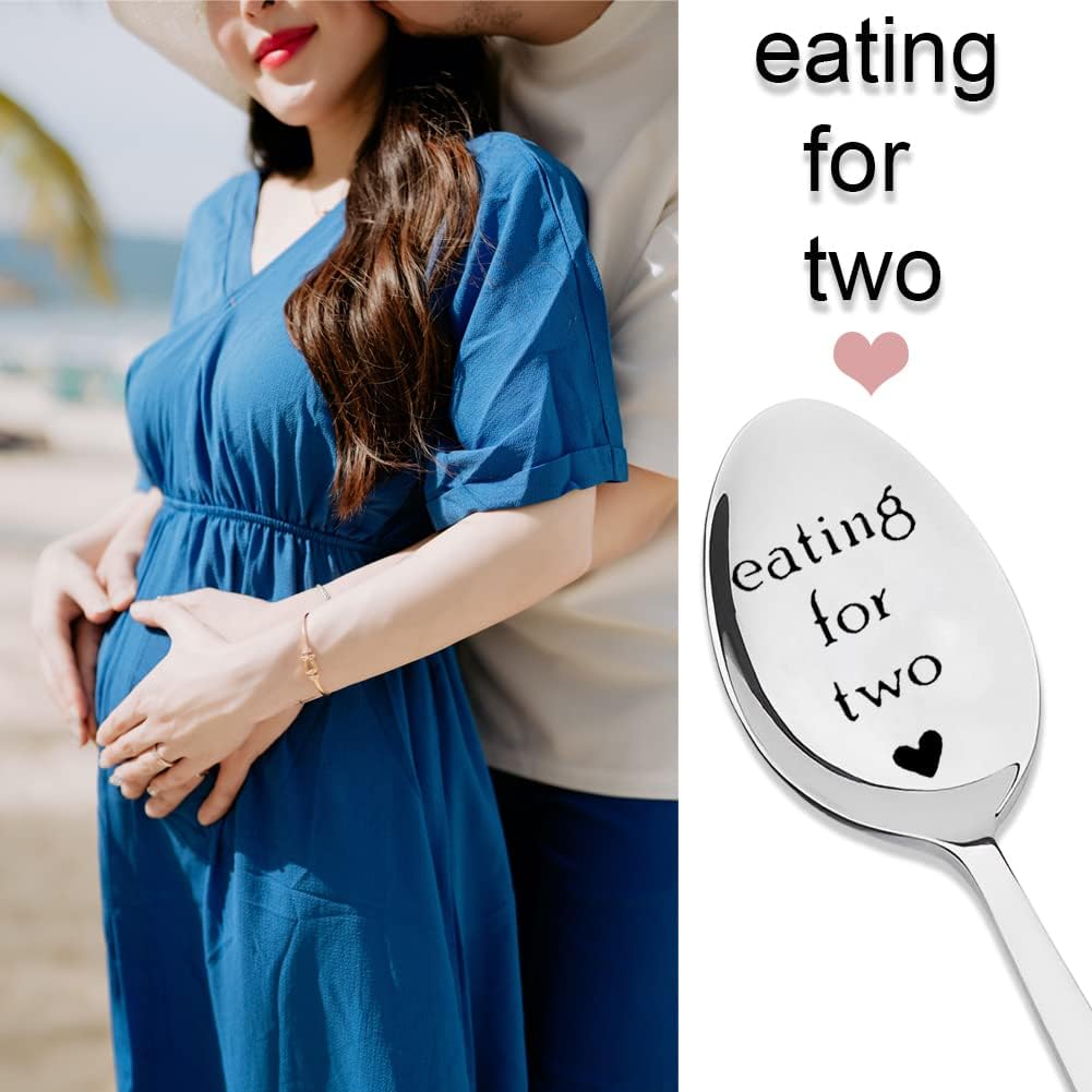 Skiennix Eating For Two Spoon - Perfect Pregnancy Gift for First-Time Moms | Soup & Cereal Spoons