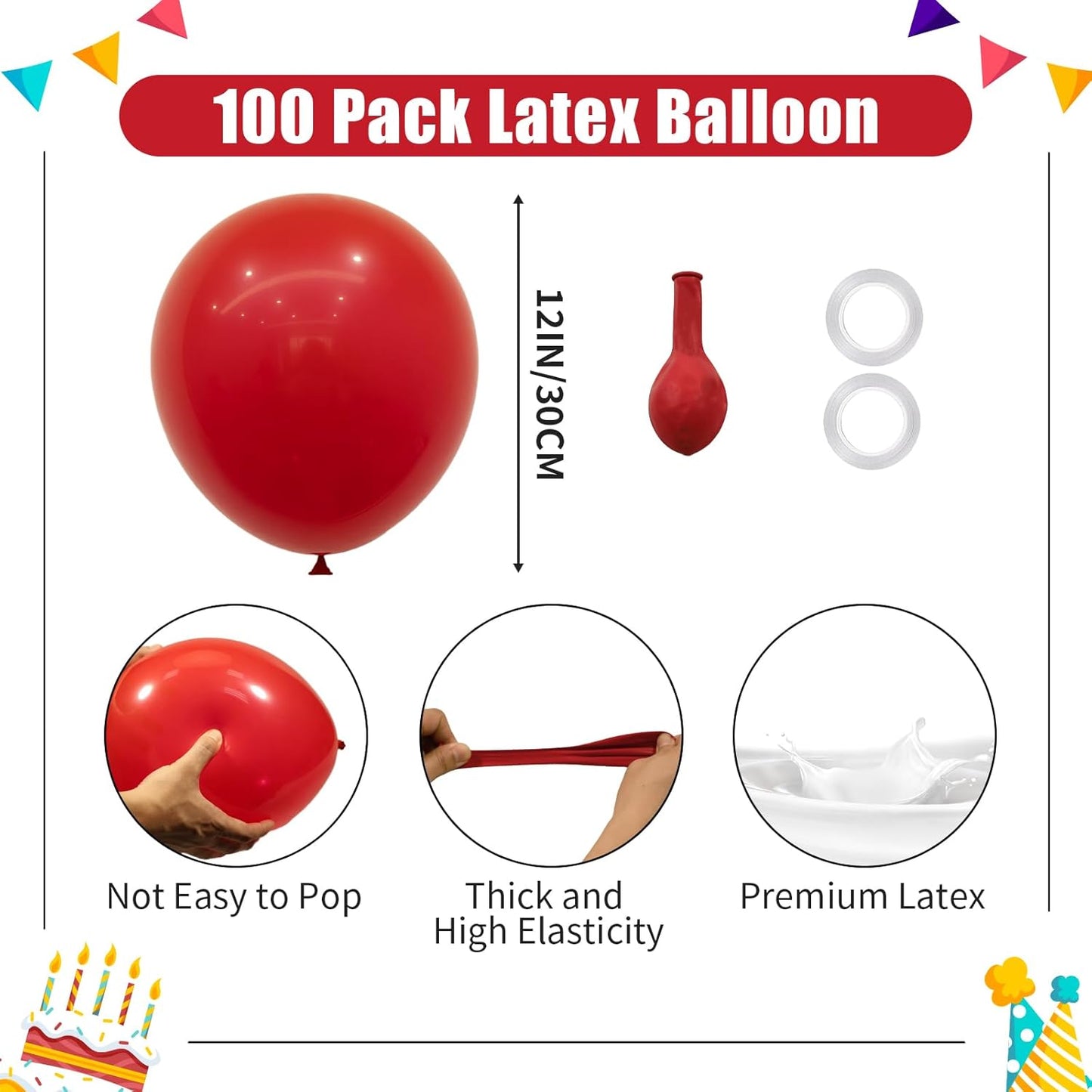 Skiennix 12-Inch Red Latex Balloons - 100 Pack for Birthday, Wedding, Baby Shower & Celebrations