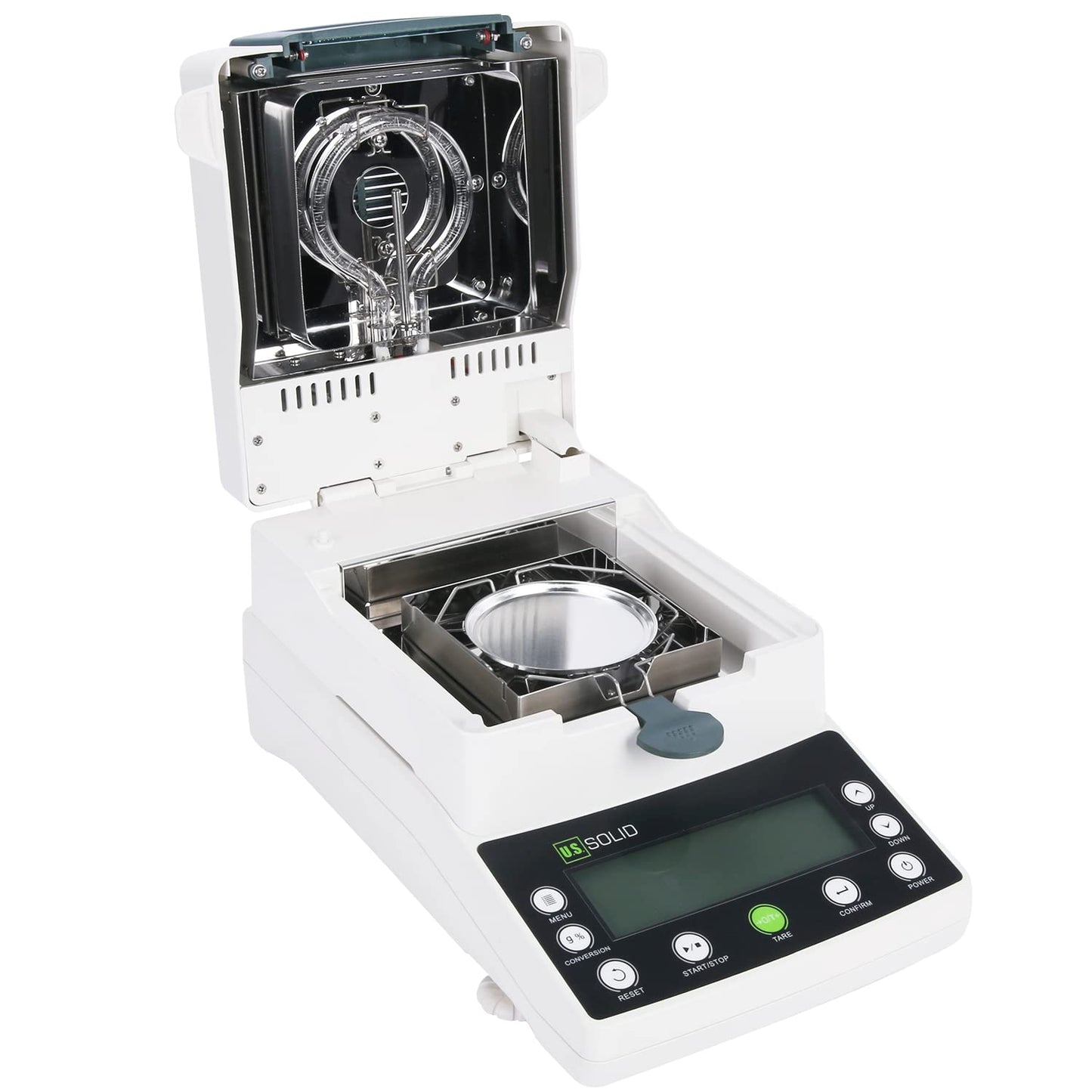 U.S. Solid Moisture Analyzer - 110g Capacity, 1mg Readability, 0.01% Accuracy, 40-199°C Drying Range, 90 mm Pan w/ 50 Dishes, Moisture Balance with RS232 for Lab, Research, Food & Industrial Use