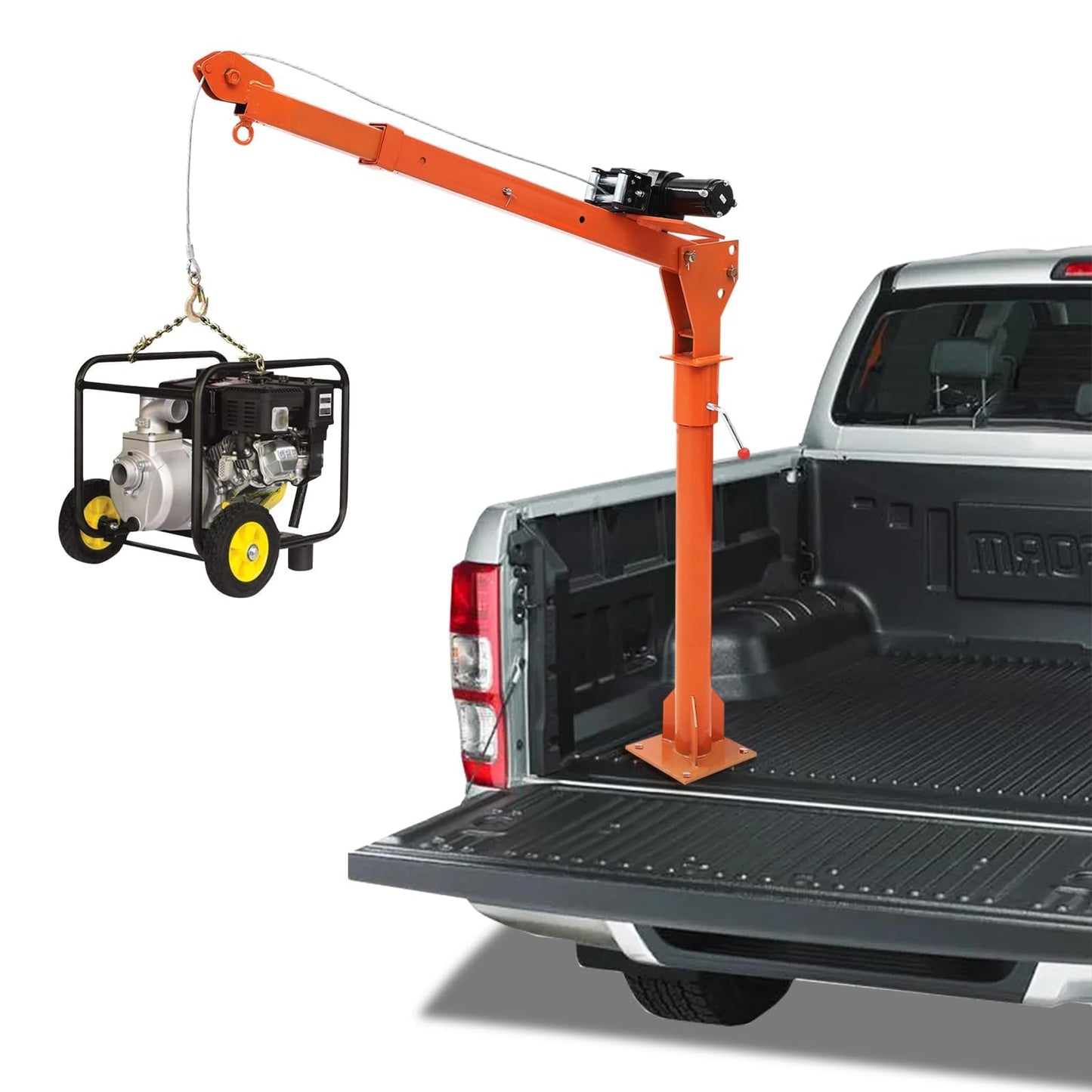 Garvee 1100 LB Electric Truck Crane,360° Swivel Heavy Duty Folding Jib Crane with 3500 LB Winch, Adjustable Height/Length Boom for Pickup Mounting - Construction, Farming, Industrial Lifting Solution