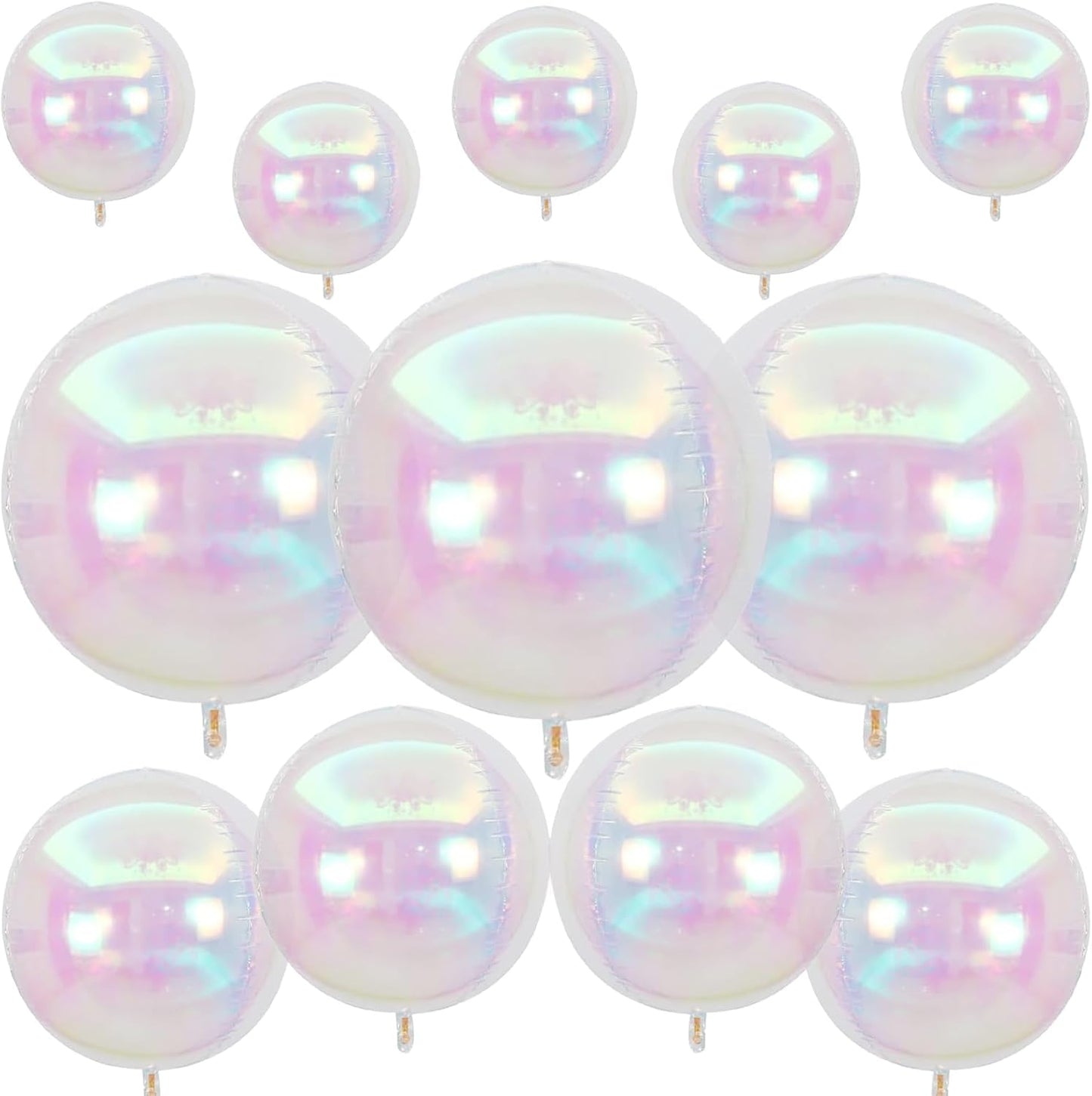 Skiennix 12Pcs Iridescent Round Foil Balloons - Holographic 4D Clear Balloons for Birthday & Wedding Decor