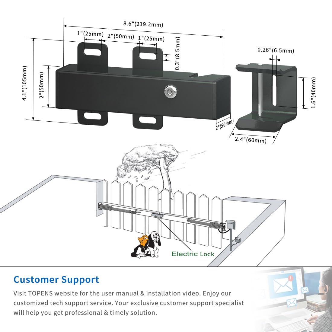 TOPENS ET24 Automatic Electric Gate Lock for DC 24V Swing Gate Opener Gate Operator System Device Safe Security Gate Lock