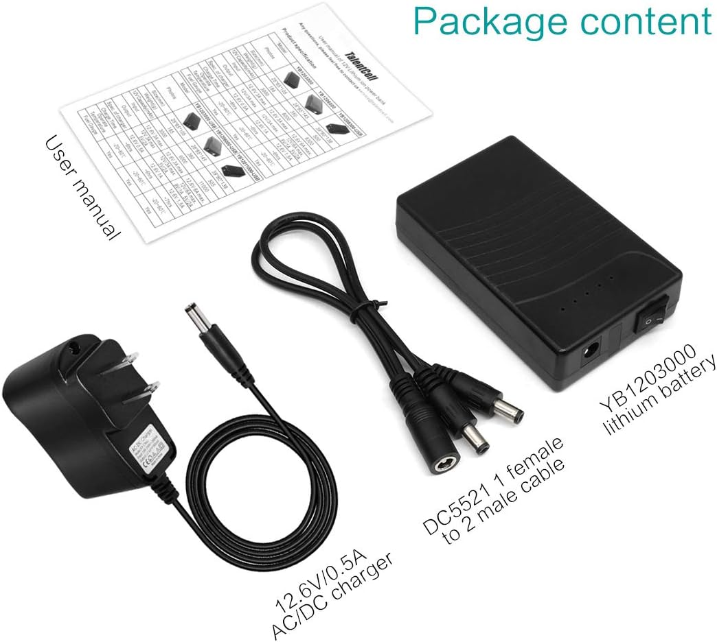 12V 12V 3000mAh Pack TalentCell Power Bank, Rechargeable DC Output Lithium ion Battery with Charger for LED
