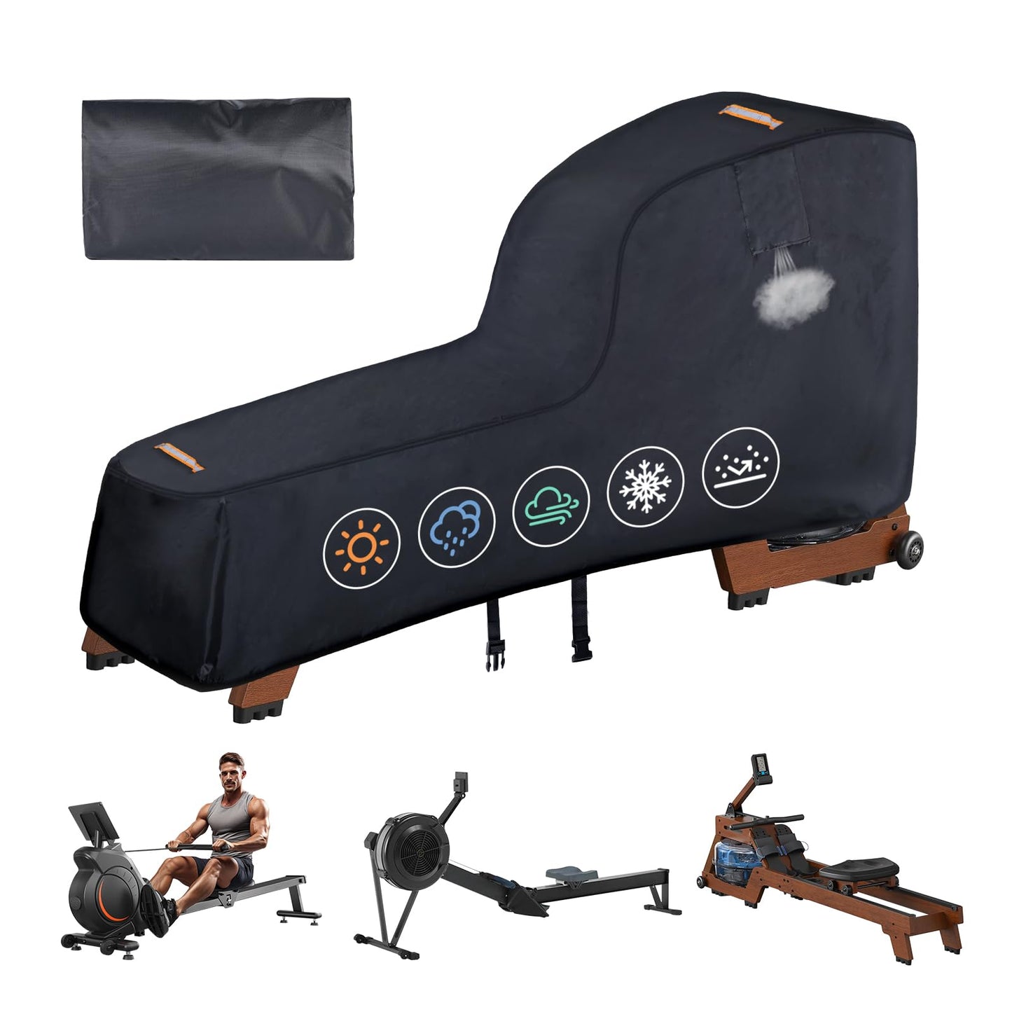 Rowing Machine Cover,420D Heavy Duty Rower Outdoor Covers,Outdoor Protective Cover for Concept 2 Fitness Equipment,with Waterproof Strip,Windproof Buckle,2 Handles,Accessories Fit for Concept 2 Rower
