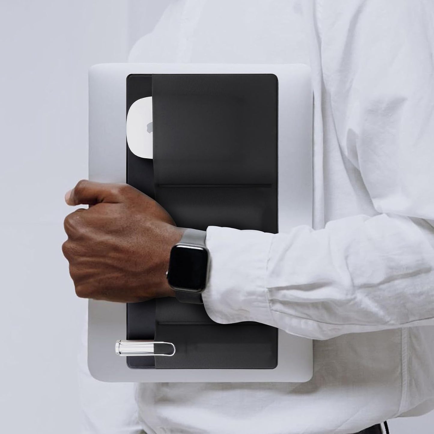 3-Pocket Lacdo Mouse Holder for Laptop Stick on, External Hard Drive SSD Holder for Laptop, Stick on Pouch Organizer
