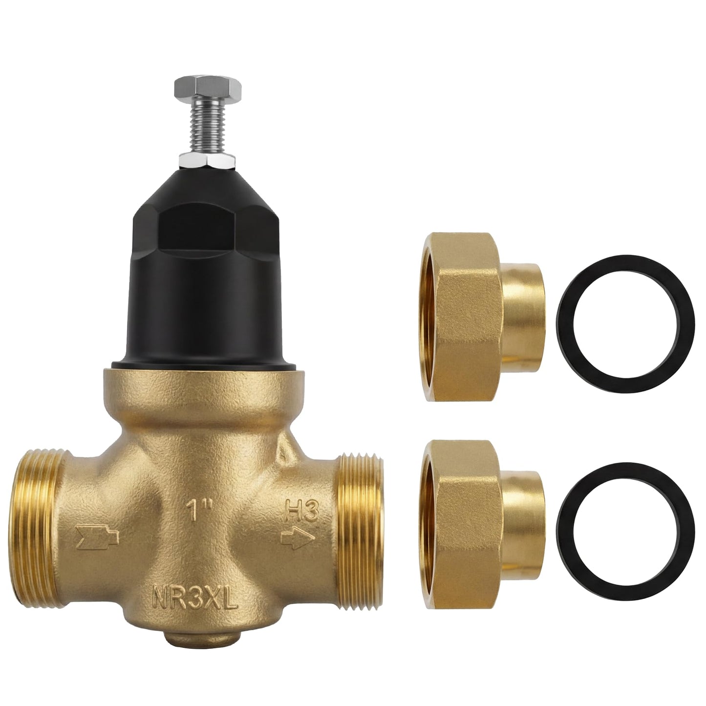 1" NR3XLDU Water Pressure Reducing Valve, 1" NR3XL with Double Union FNPT Connection, No Lead Water Pressure Regulator for Home & Commercial Use