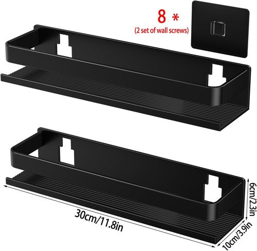 Aluminum Shower Caddy 2-Pack - Sturdy Wall-Mounted Bathroom Storage Rack | No Drilling, 11.8in