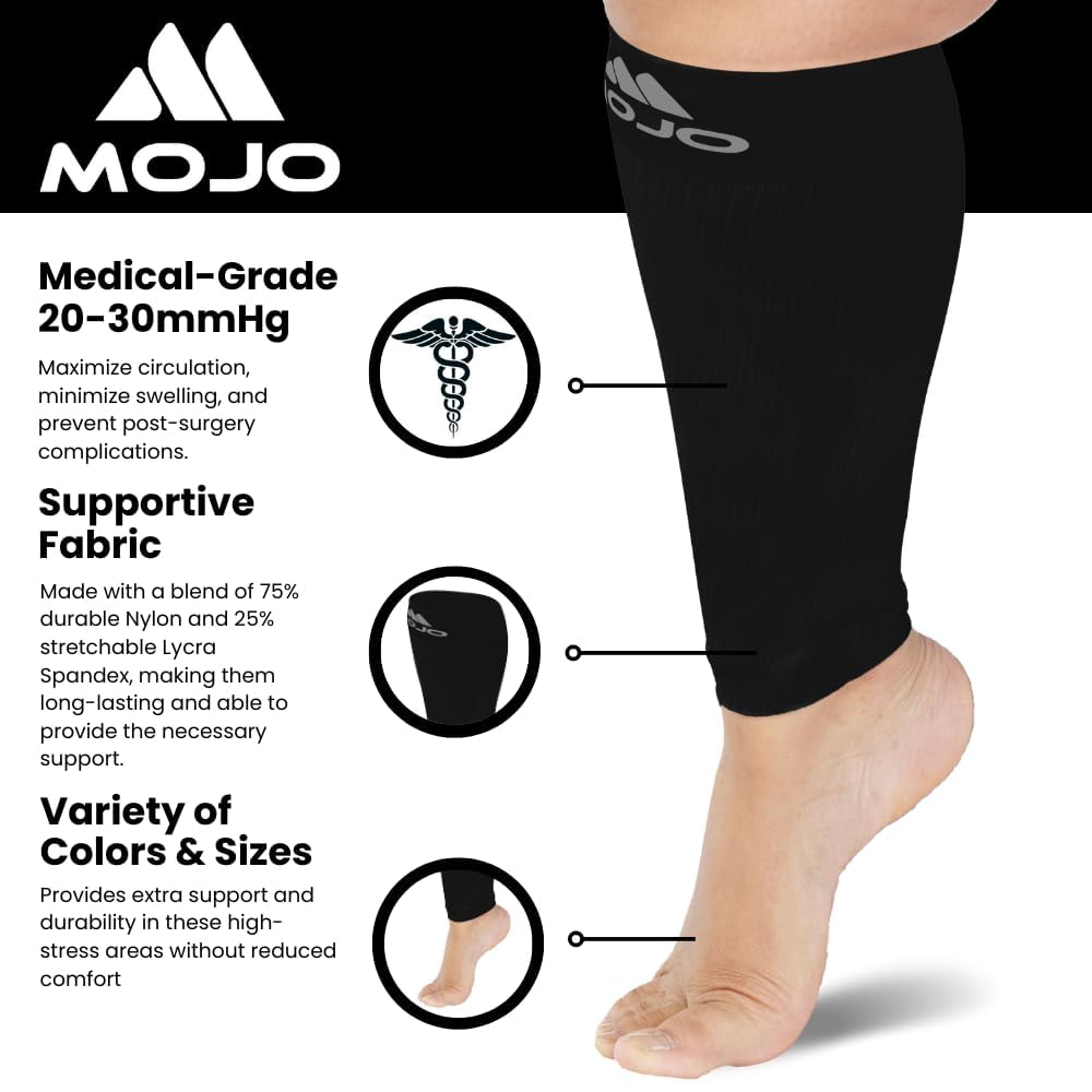Mojo - Compression Socks Footless for Women and Men 20-30mmHg - Extra Wide Calf Compression Sleeve for Lymphedema, Varicose Veins Circulation - Black, 5X-Large - A604