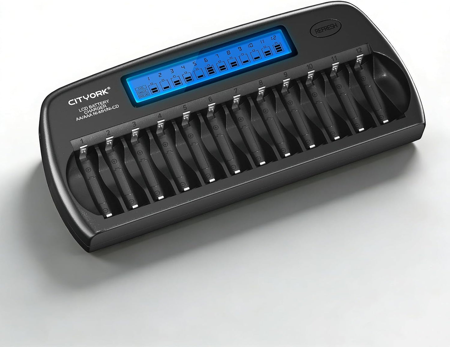 CITYORK 12 1.2V Bay AA AAA Battery Charger with Refresh Function, Smart LCD Display Battery Charger for Ni-MH/Ni-CD AA