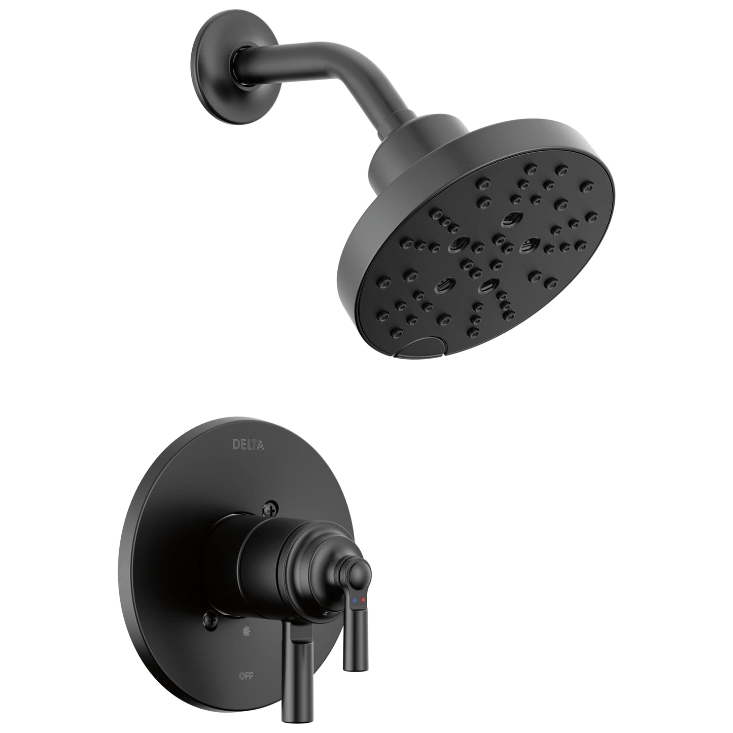 Delta Faucet Saylor 17 Series Black Shower Valve Trim Kit with H2Okinetic Shower Head, Delta Shower System, Shower Faucet Set, Shower Head and Handle Set, Matte Black T17235-BL (Valve Not Included)