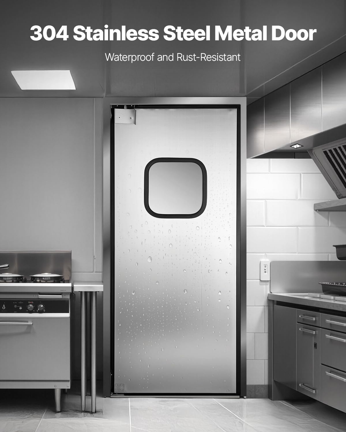 VEVOR Traffic Swing Door, Single Panel Fits Door Opening 36" W x 84" H, Stainless Steel Commercial Swinging Doors with Hardware & Accessories, Ideal for Residential Use, Durable & Easy to Install