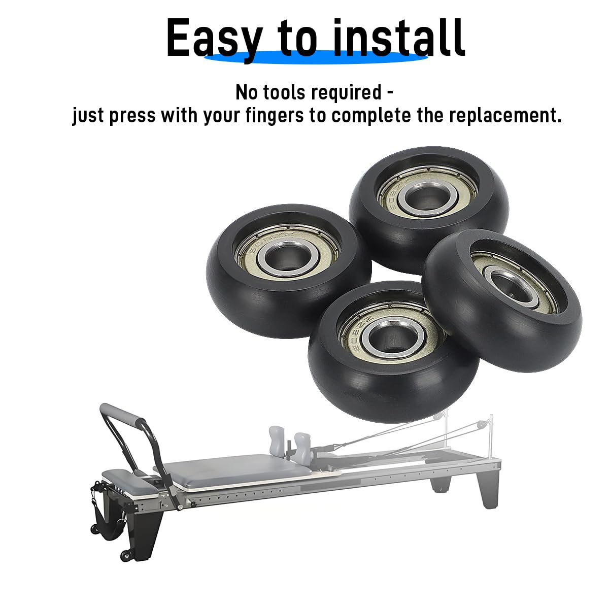 For Aero Pilates Reformer Replacement Roller Wheels, Set of 4 Easy to Install, Smooth & Quiet Glide,Black