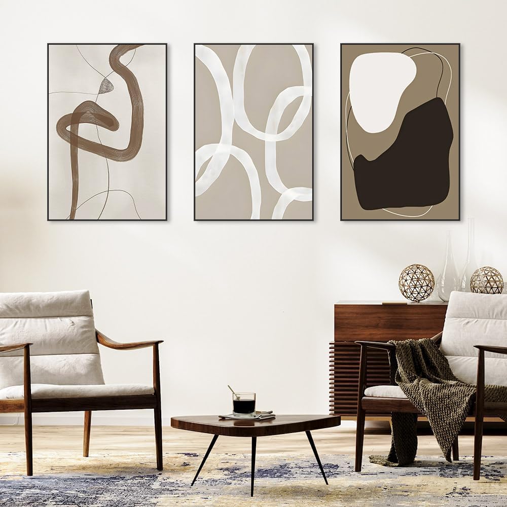 Skiennix Framed Canvas Wall Art Set - Abstract Paint Strokes in Black, White & Grey | 24" x 32" - Modern Bohemian Decor for Living Room, Bedroom & Office