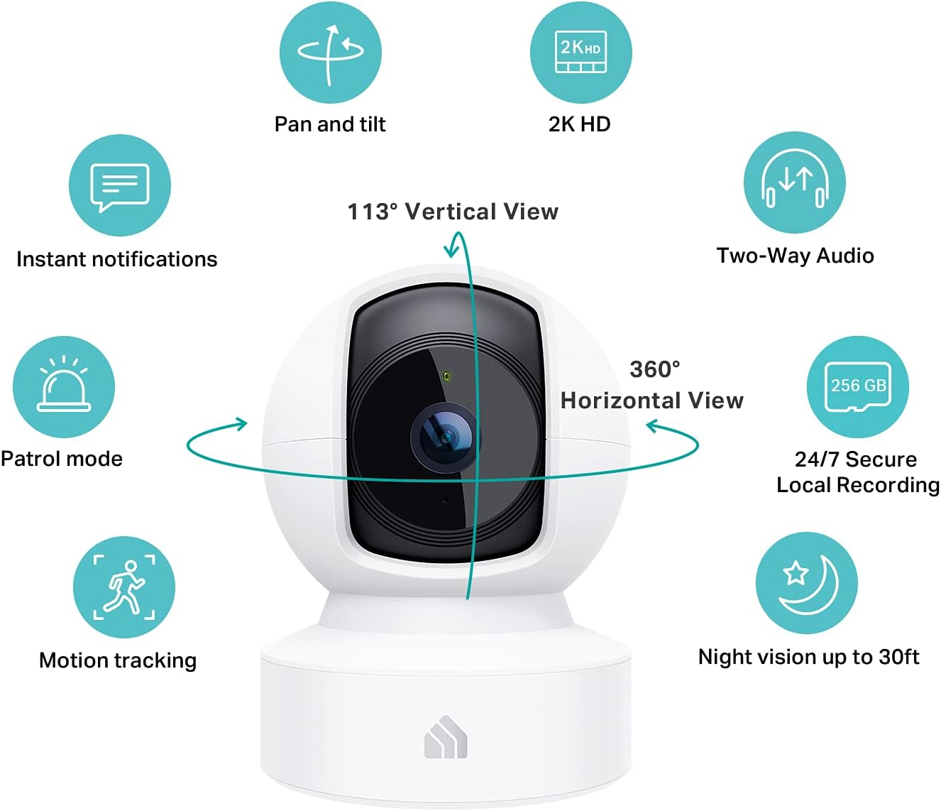 Kasa Smart 2K+ 2-Way KC410S Kasa Indoor Pan/Tilt Wired Security Camera - Works as a Baby Monitor & Pet Camera, Motion